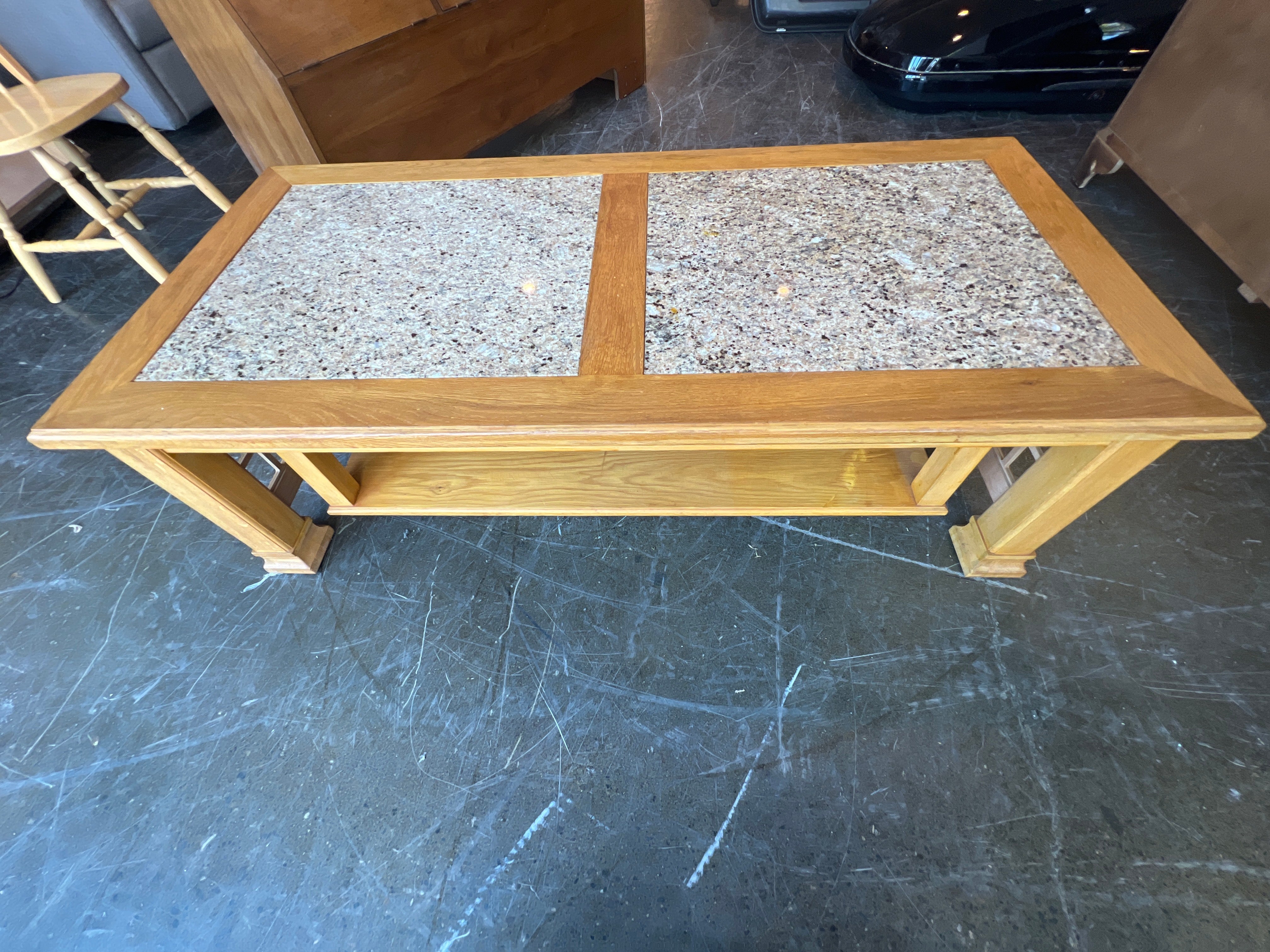 Rustic Oak Coffee Table with Granite Top