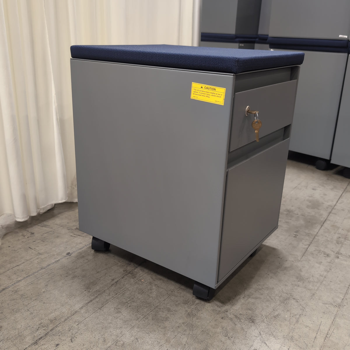 Steelcase Grey Mobile Filing Cabinet with Upholstered Top