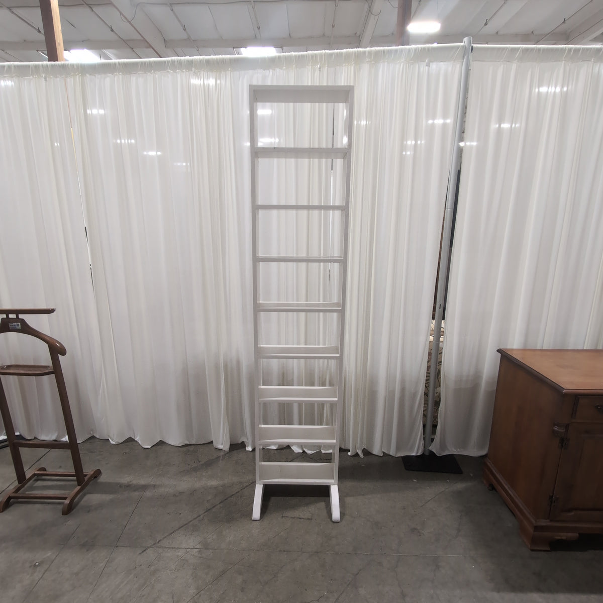 White Open Ladder-Style Bookcase with Multiple Shelves