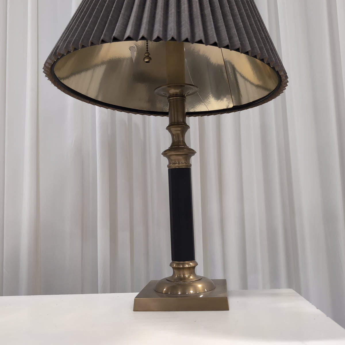 Brass and Black Accent Table Lamp with Pleated Shade