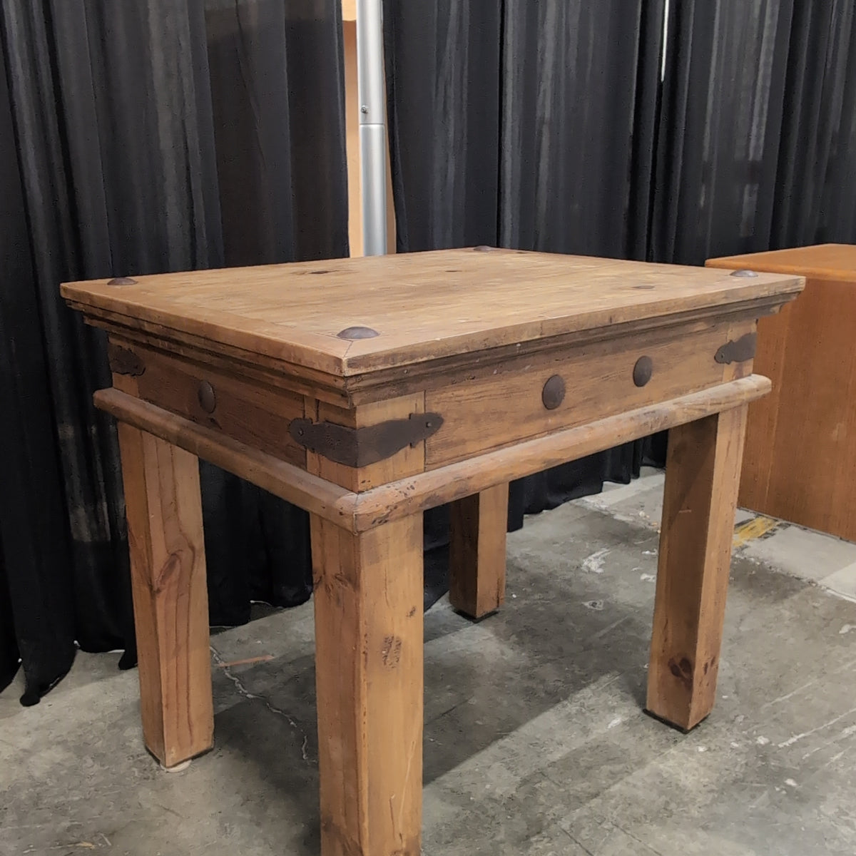 Rustic Light Brown Wood End Table with Metal Hardware
