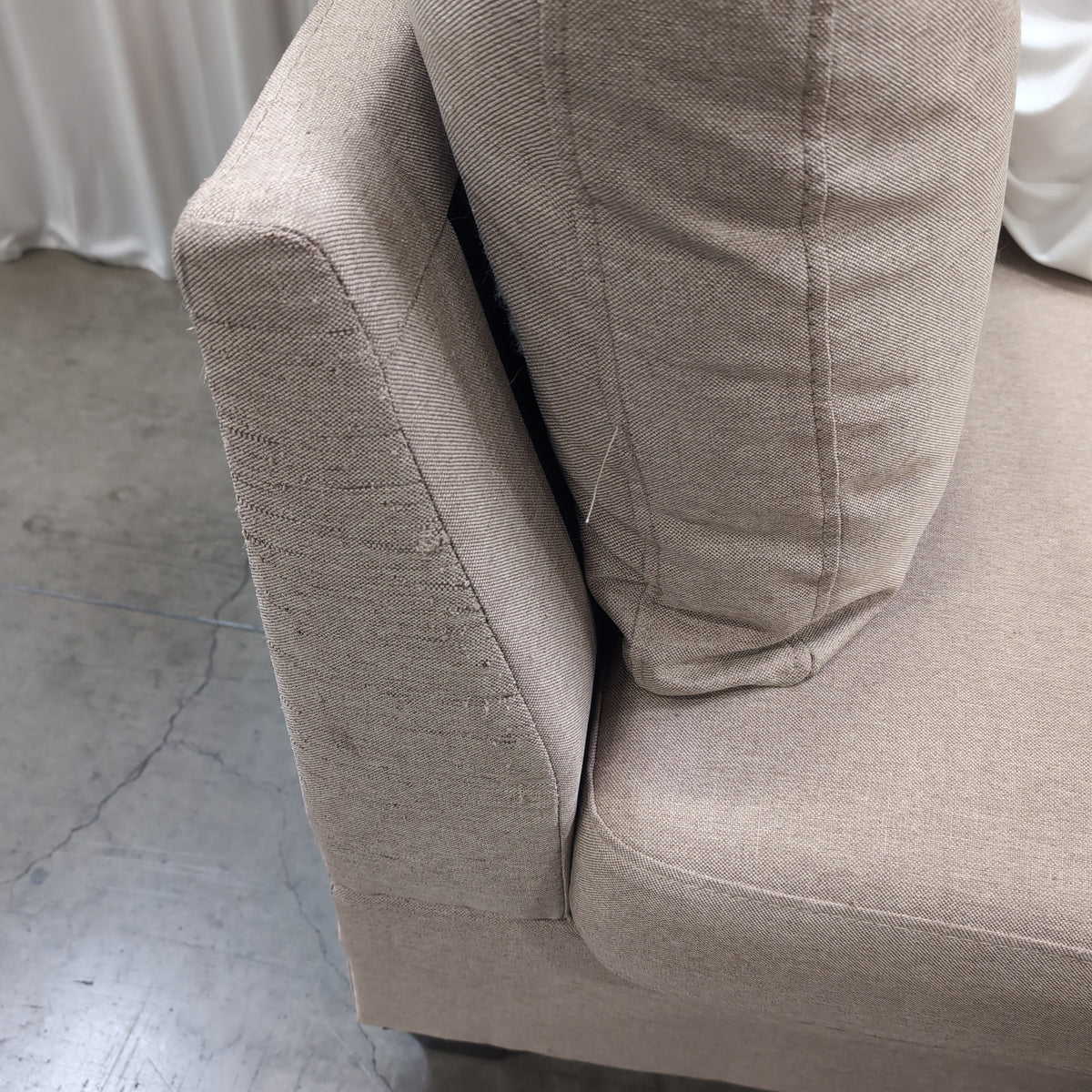 Neutral Fabric Three-Seat Couch with Removable Cushions
