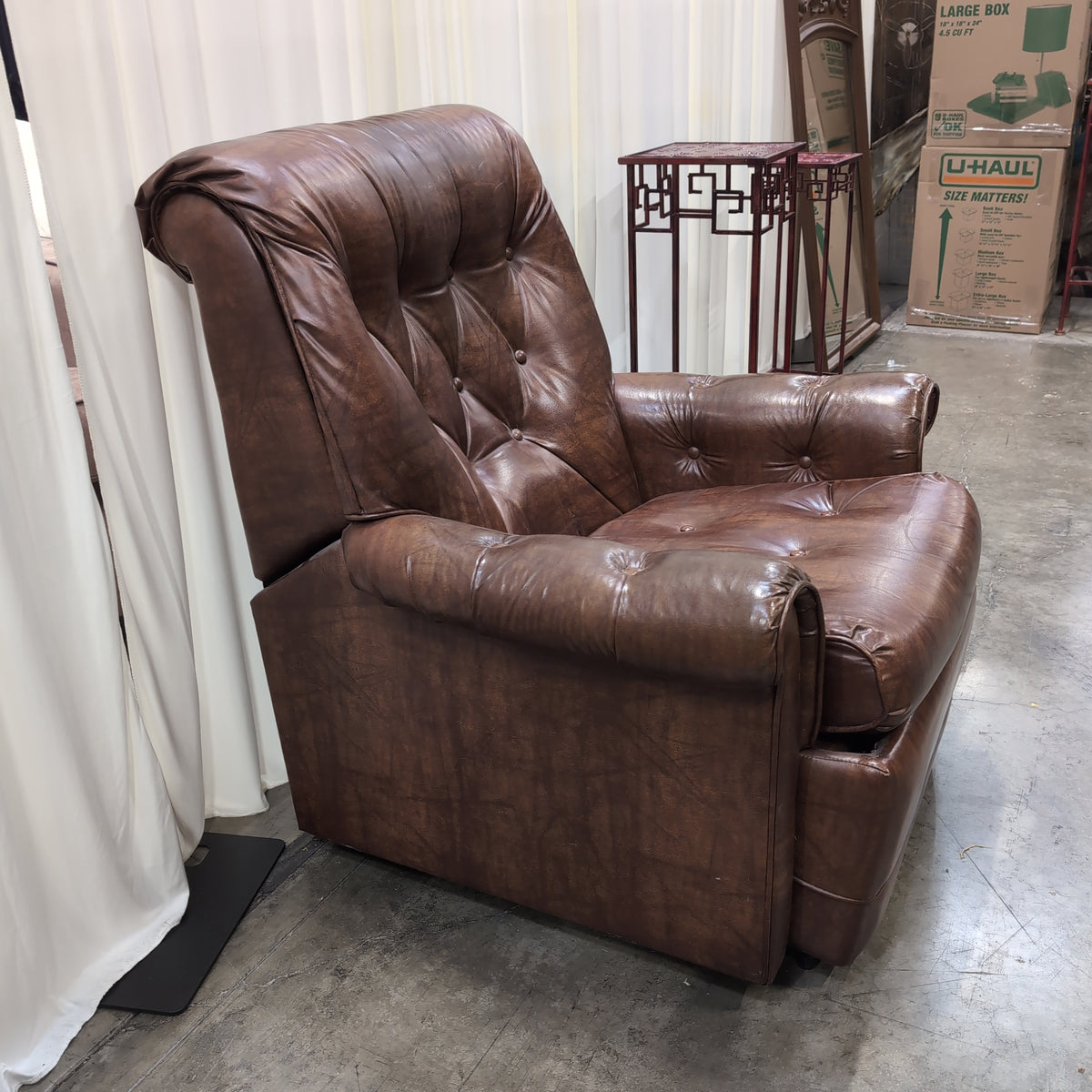 Brown Tufted Leather Recliner with Rolled Arms