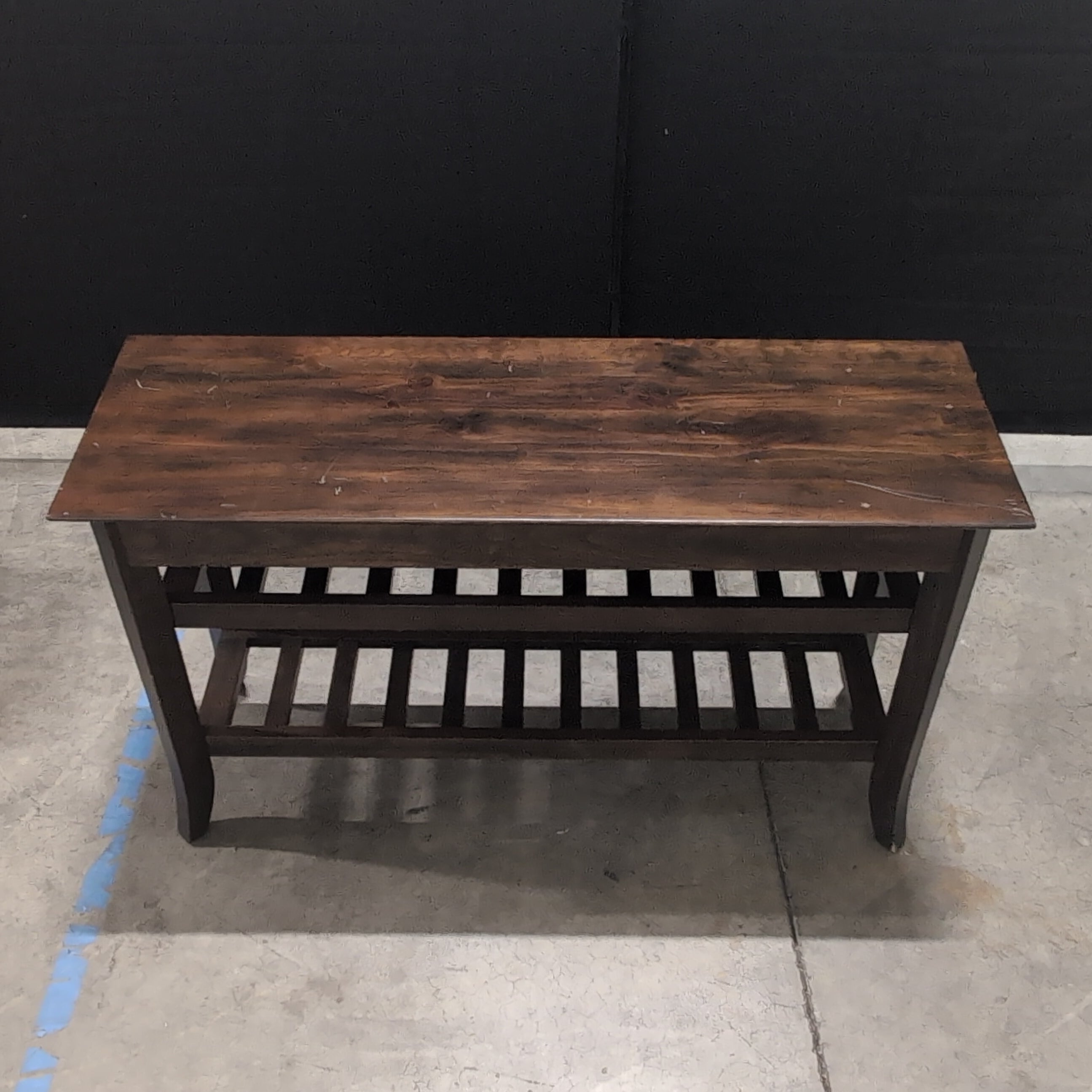 Dark Walnut Finish Wood Console Table with Slatted Shelves