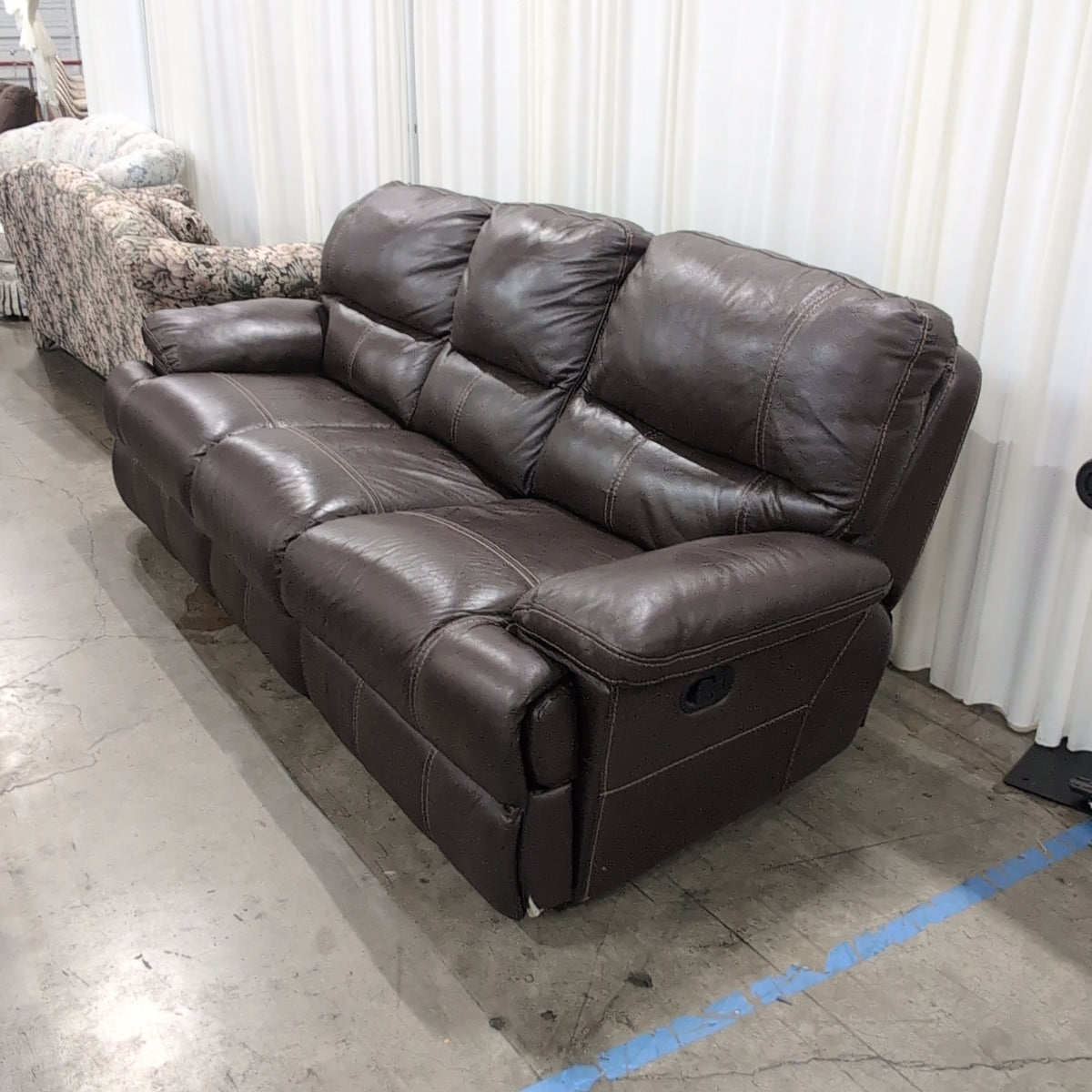 Dark Brown Faux Leather Recliner Couch with Contrast Stitching