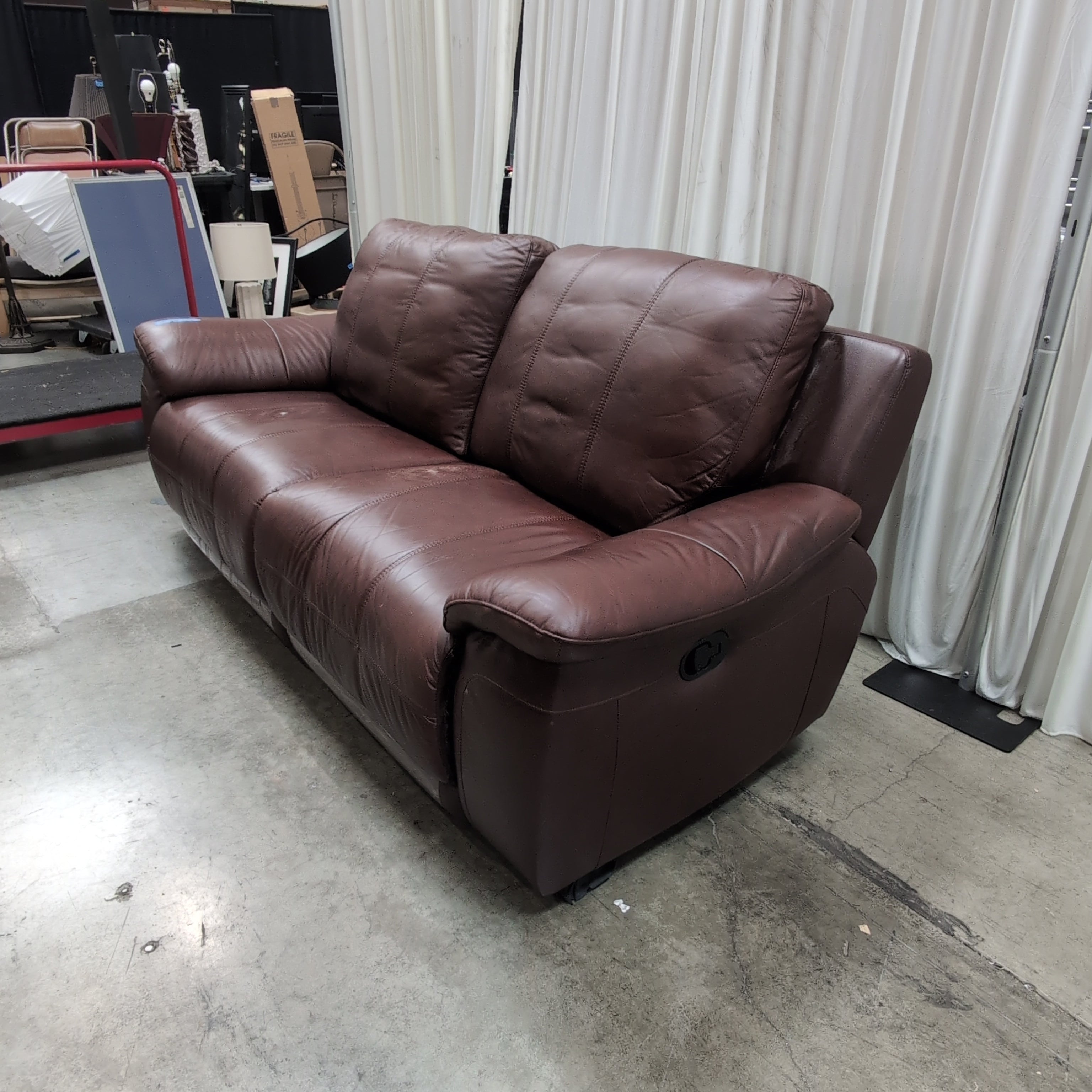 Burgundy Leather Three-Seat Couch