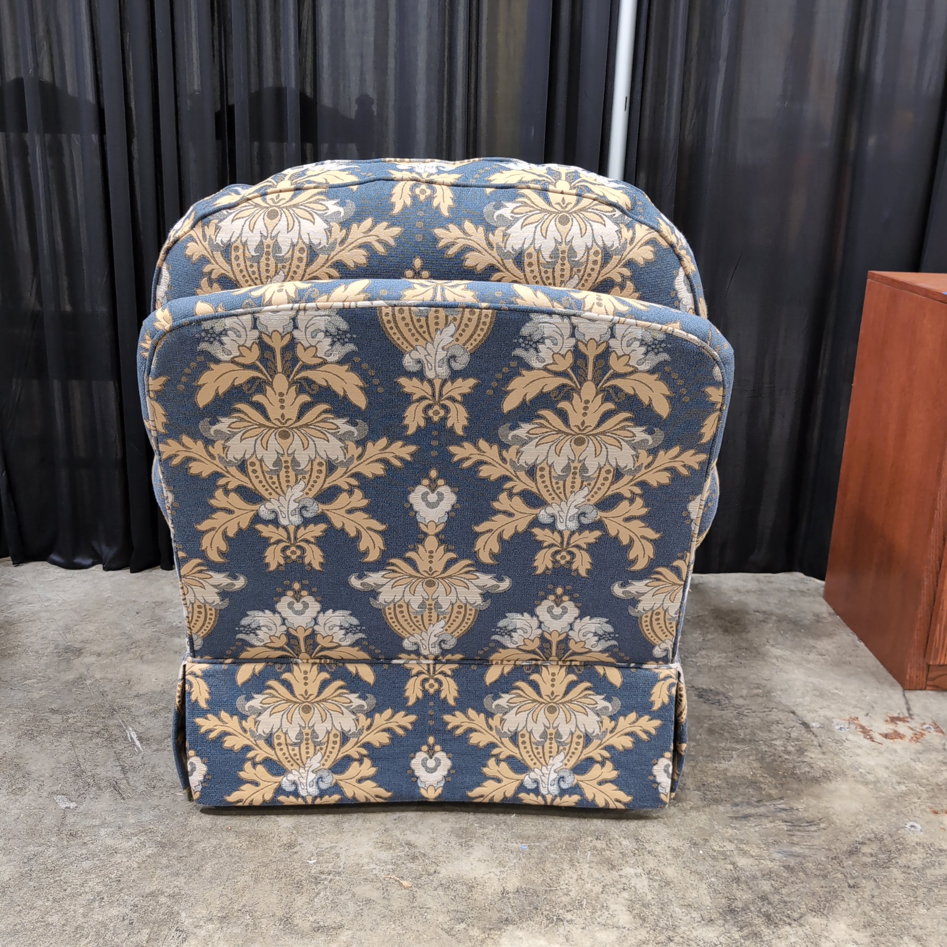 Traditional Damask Patterned Armchair in Navy and Gold
