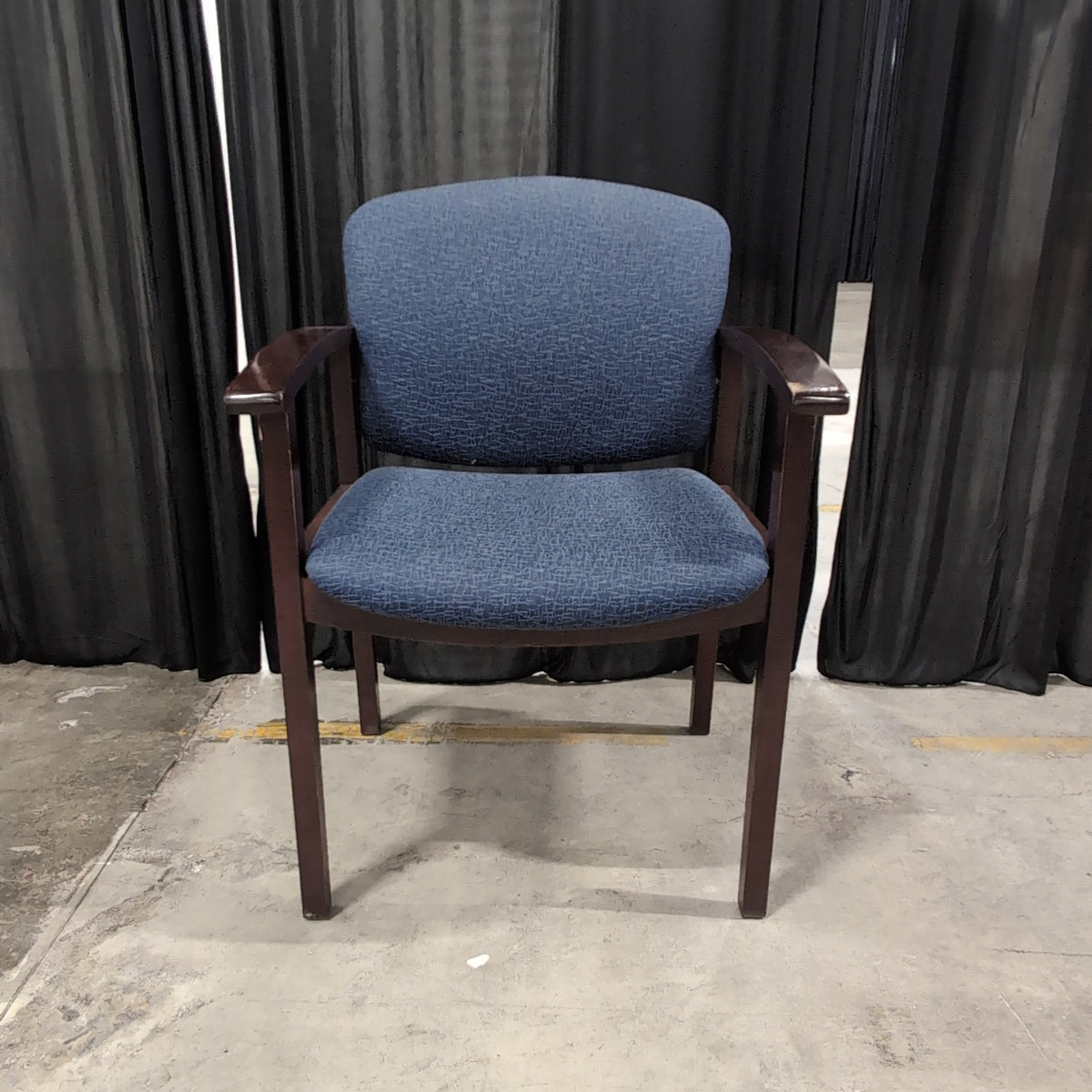 Blue Textured Fabric Arm Chair with Dark Wood Frame