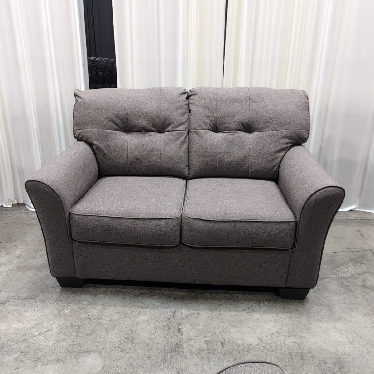 HOME BEAUTIFUL Gray Fabric Loveseat with Rolled Arms