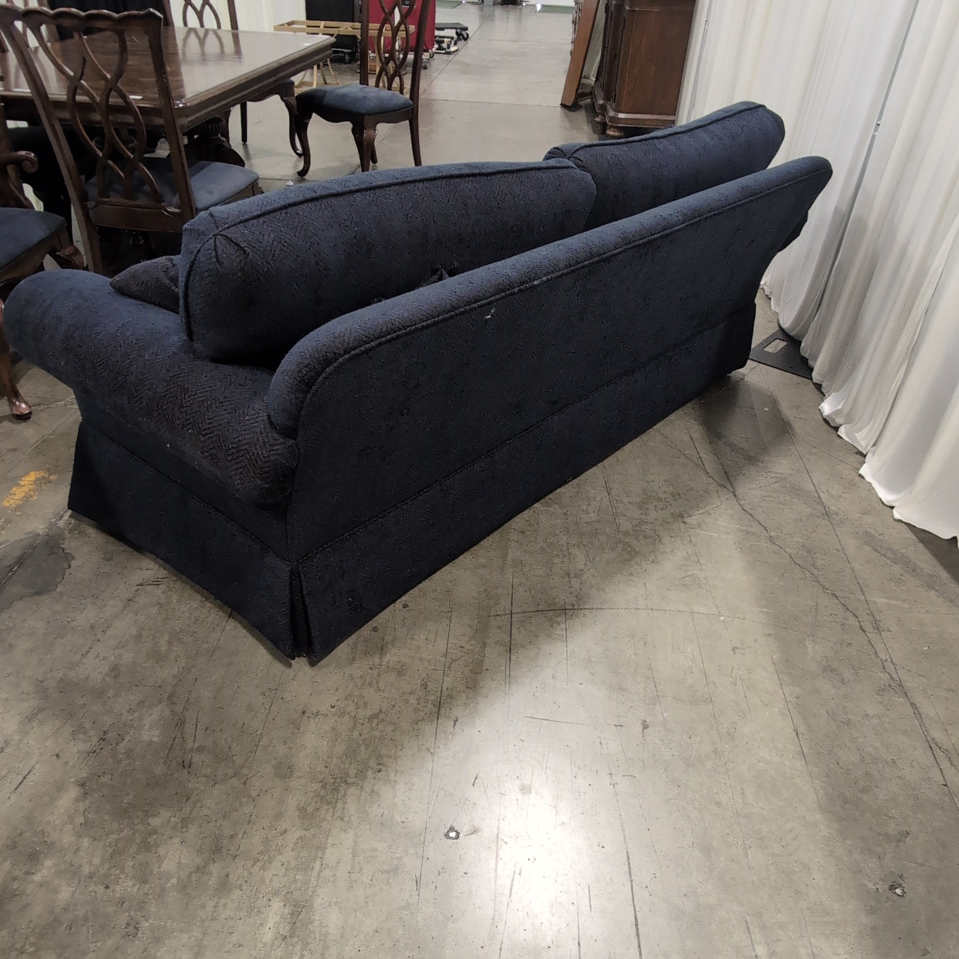 Navy Blue Fabric Skirted Base Couch