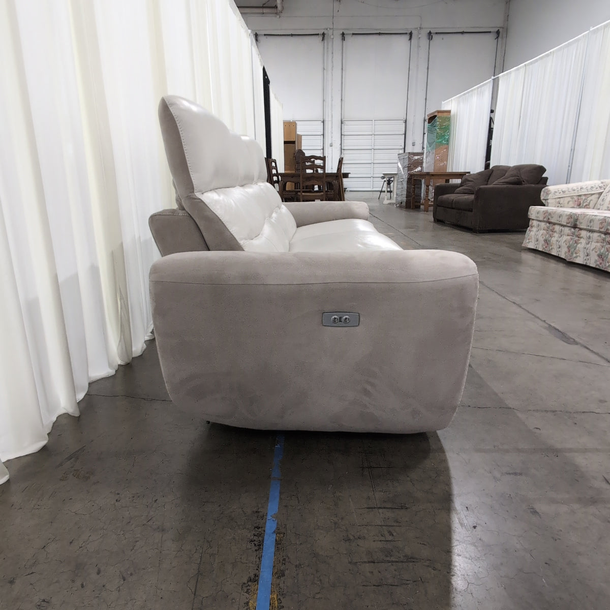 Prime Resource Int Two-Tone Leather Power Recliner Couch with Padded Backs