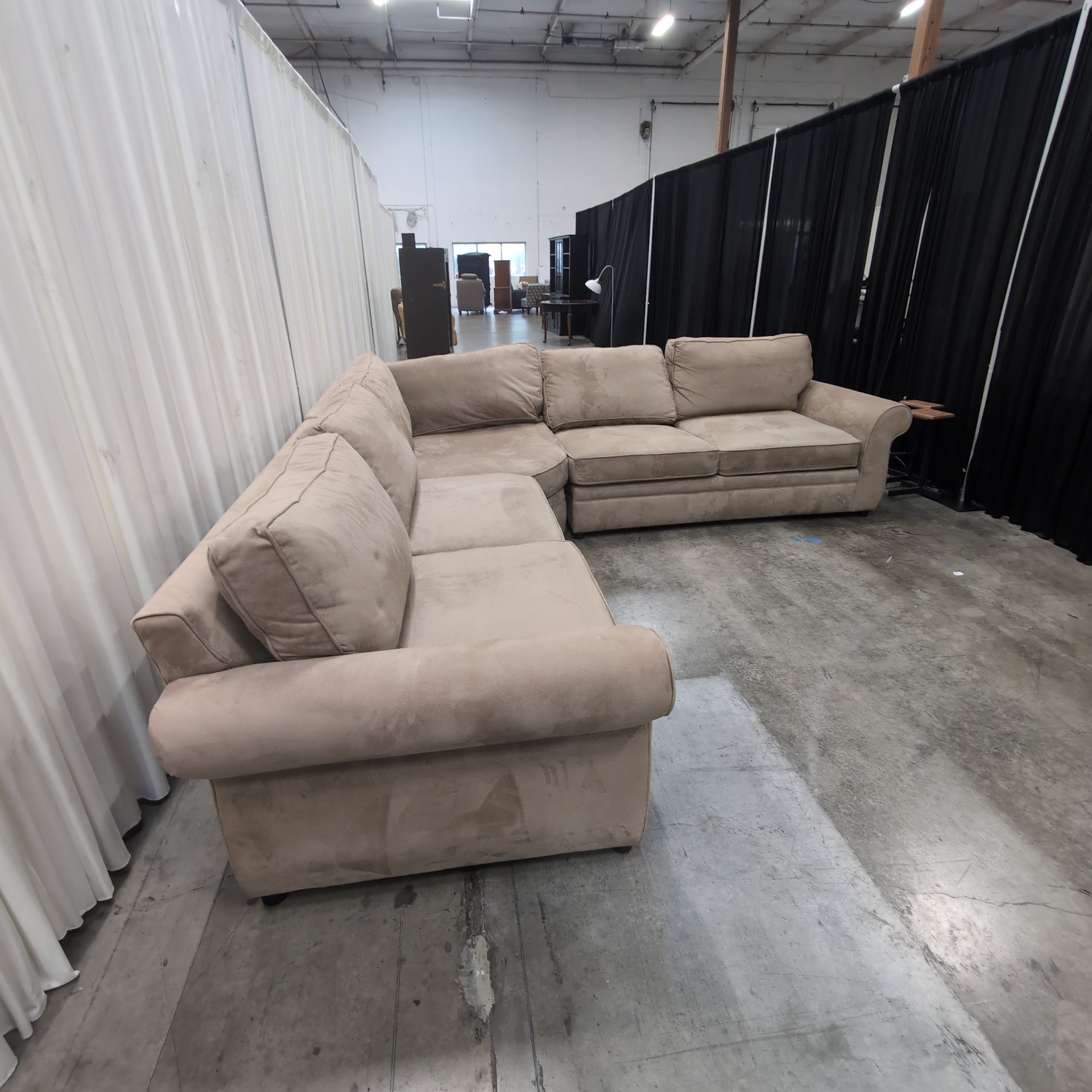 Neutral Tan L-Shaped Sectional Couch in Microfiber