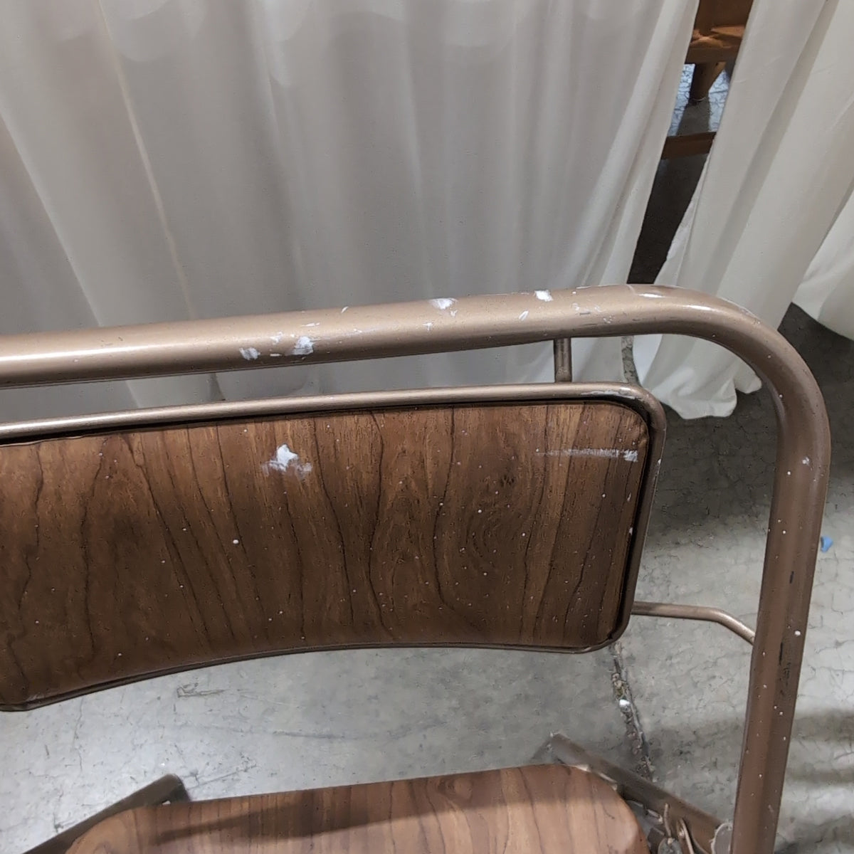 Set of Four Samsonite Brown Metal Frame Folding Chair with Wood Grain Seat