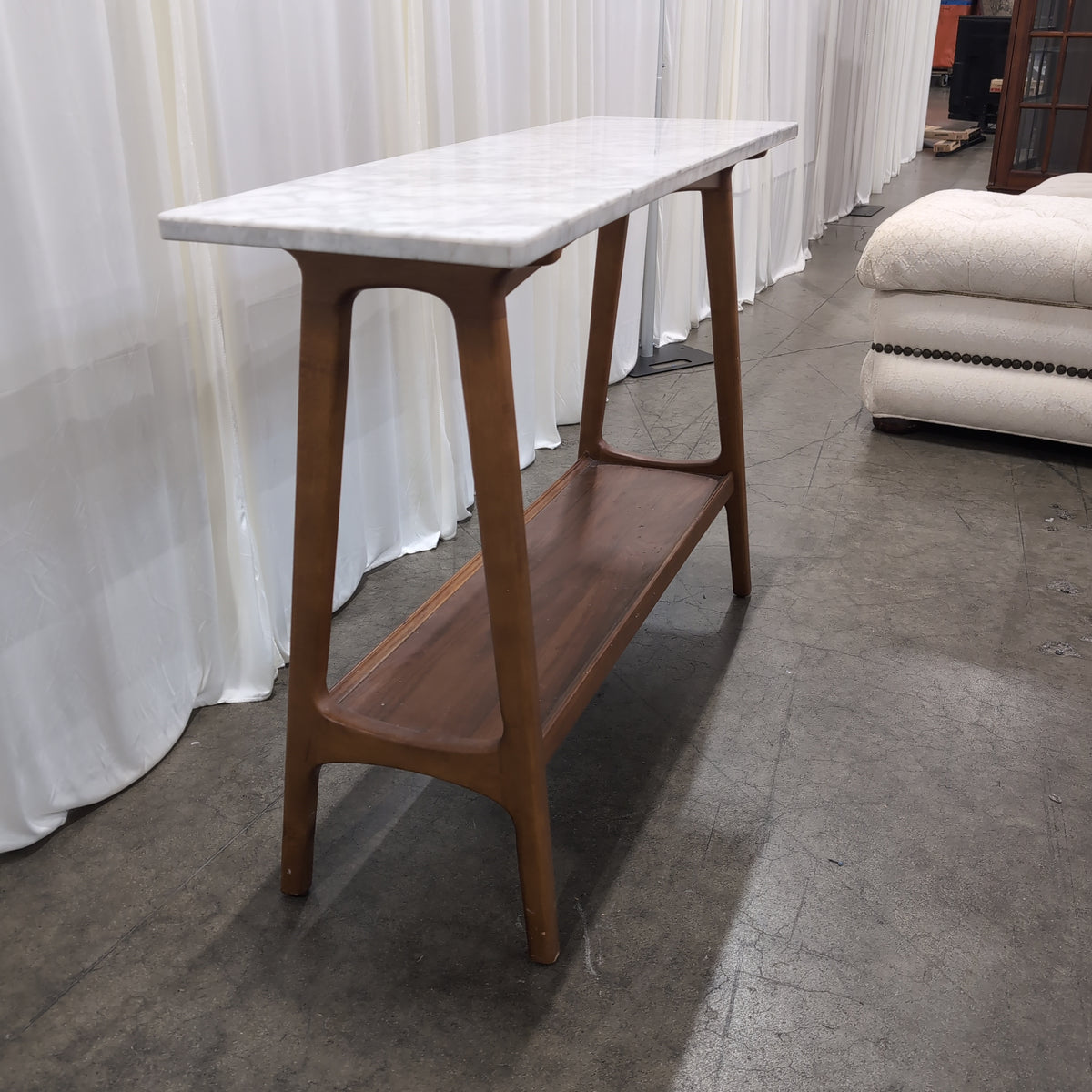 White Marble Top Wood Console Table with Shelf