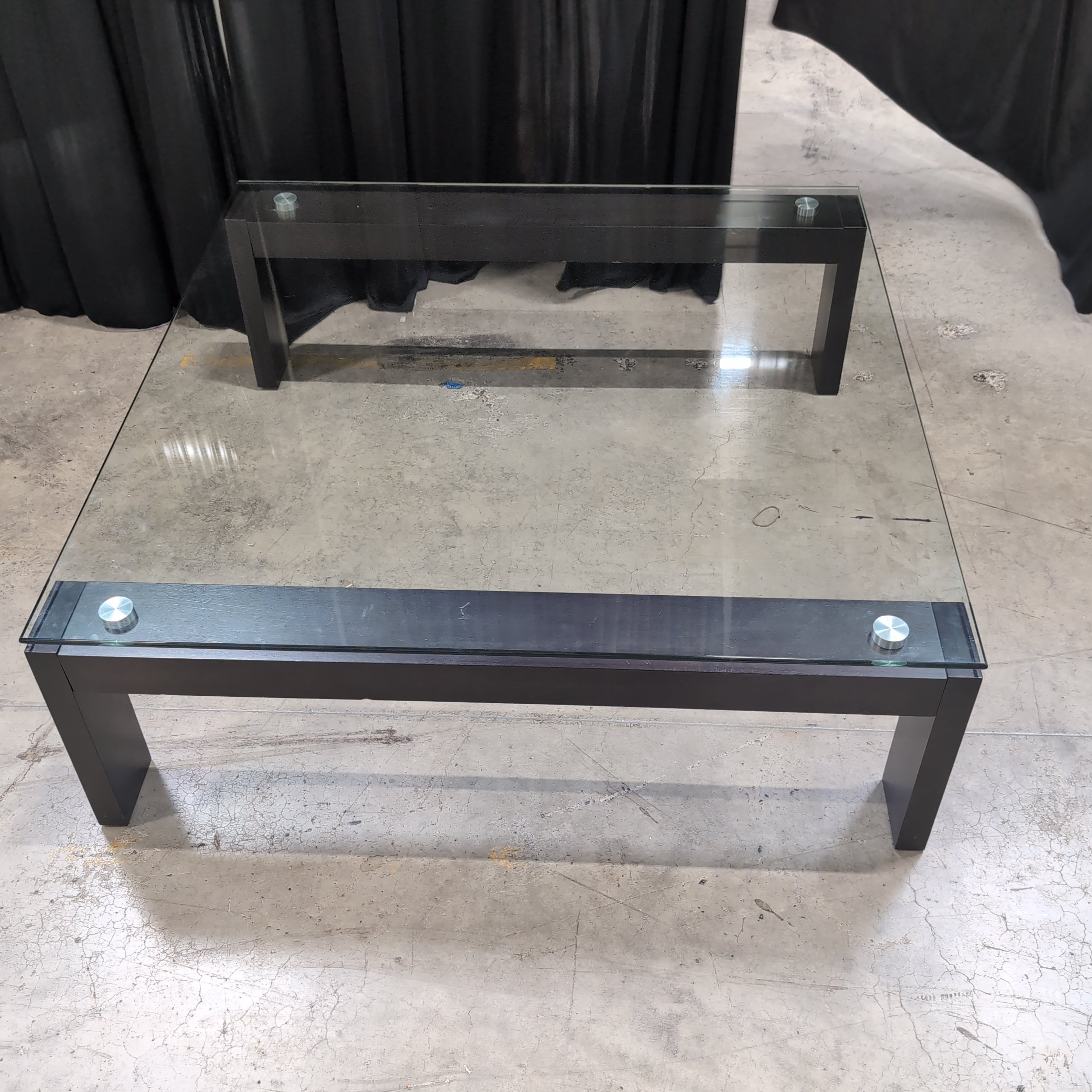 Modern Dark Wood Coffee Table with Glass Top