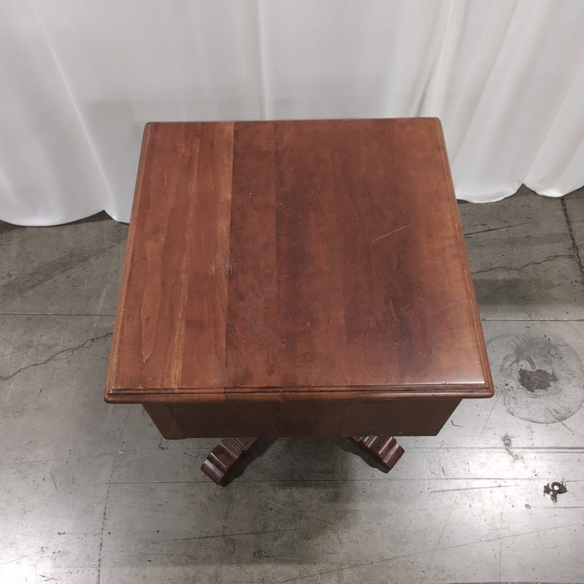 Cherry-Stained Wood Pedestal End Table