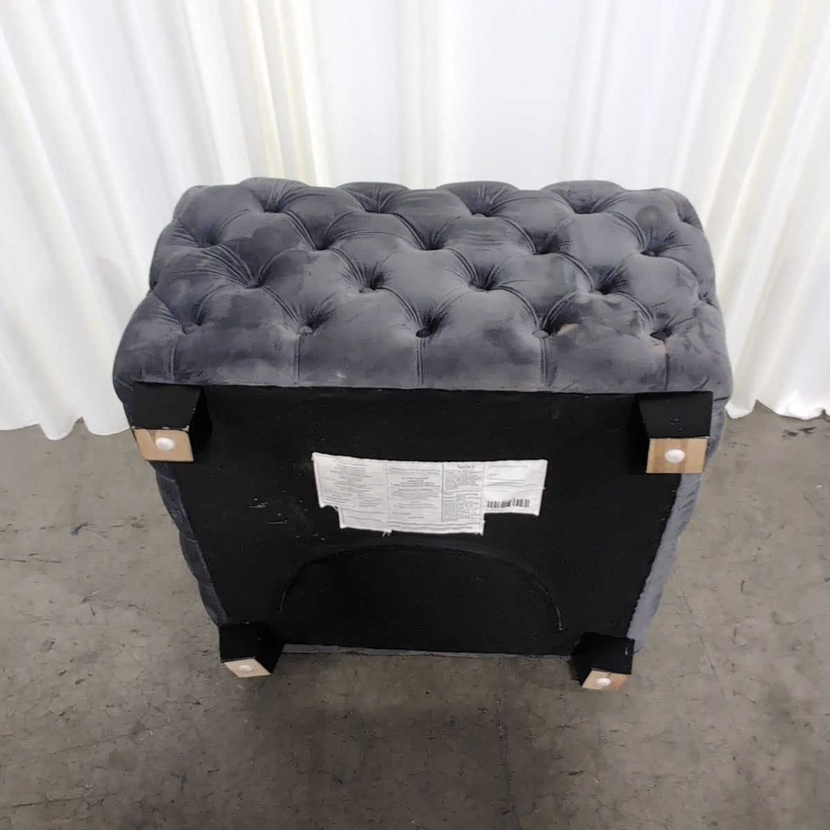 Charcoal Grey Upholstered Ottoman with Button Tufting