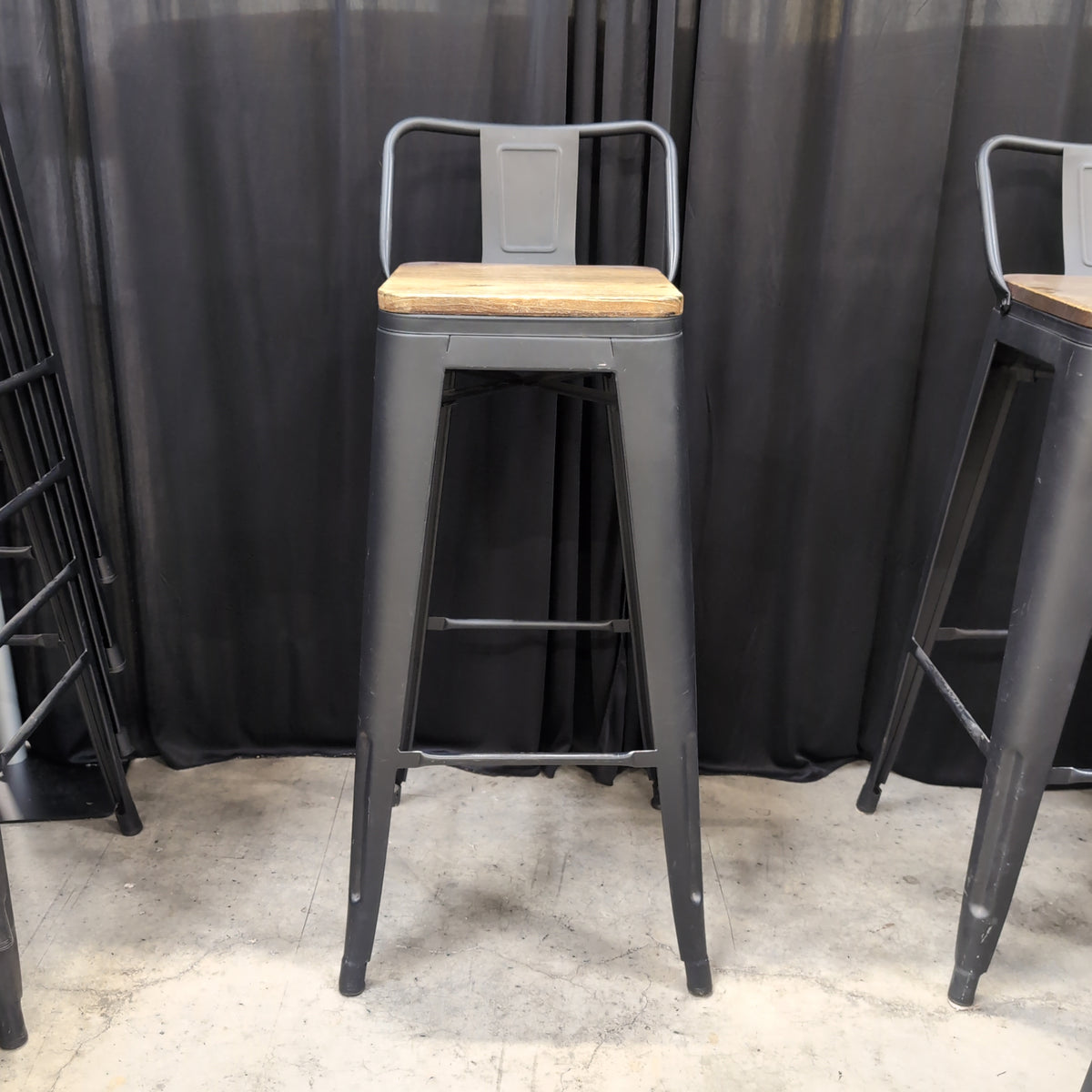 Industrial Style Dark Wood Seat Bar Stool