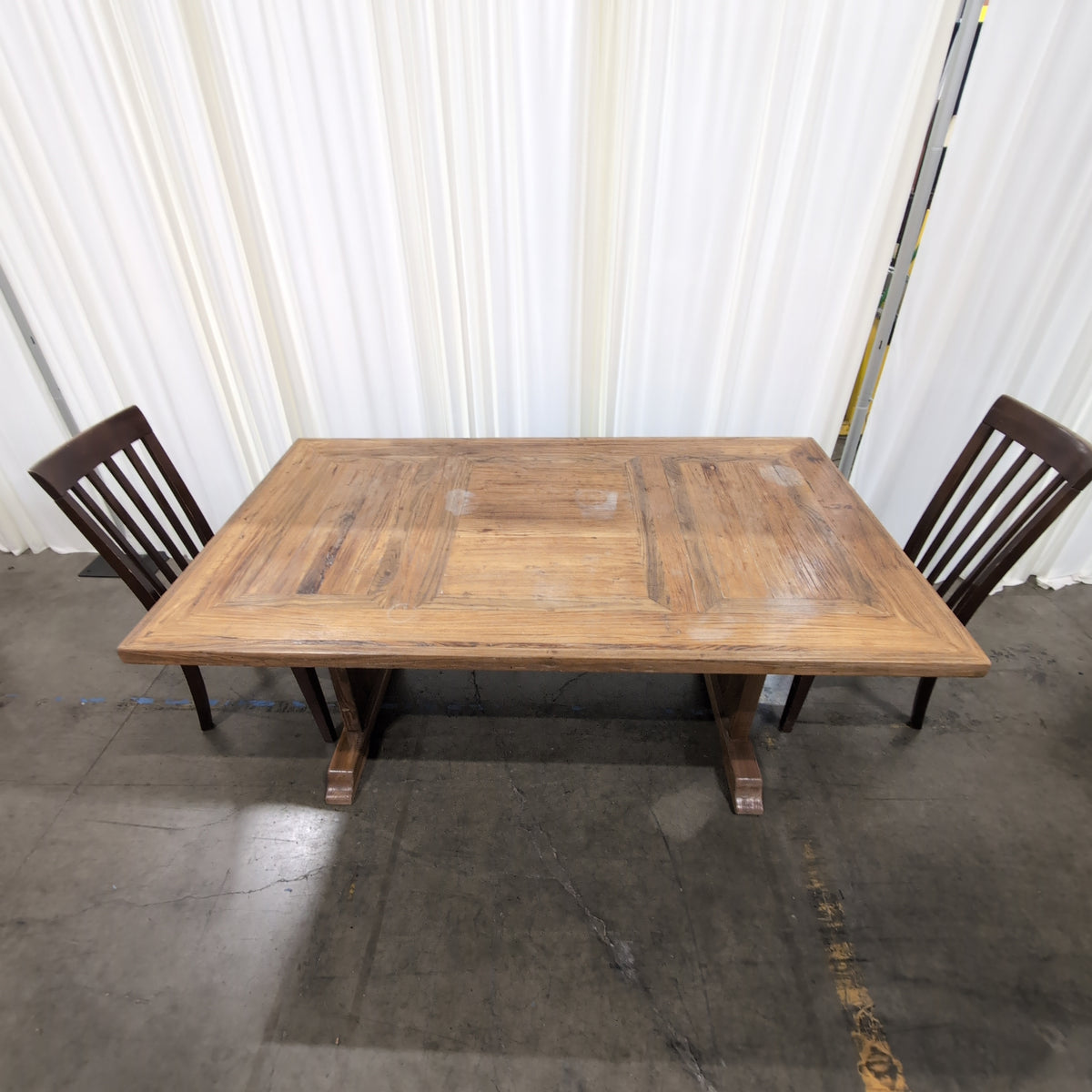Wood Plank Top Dining Table with Trestle Base