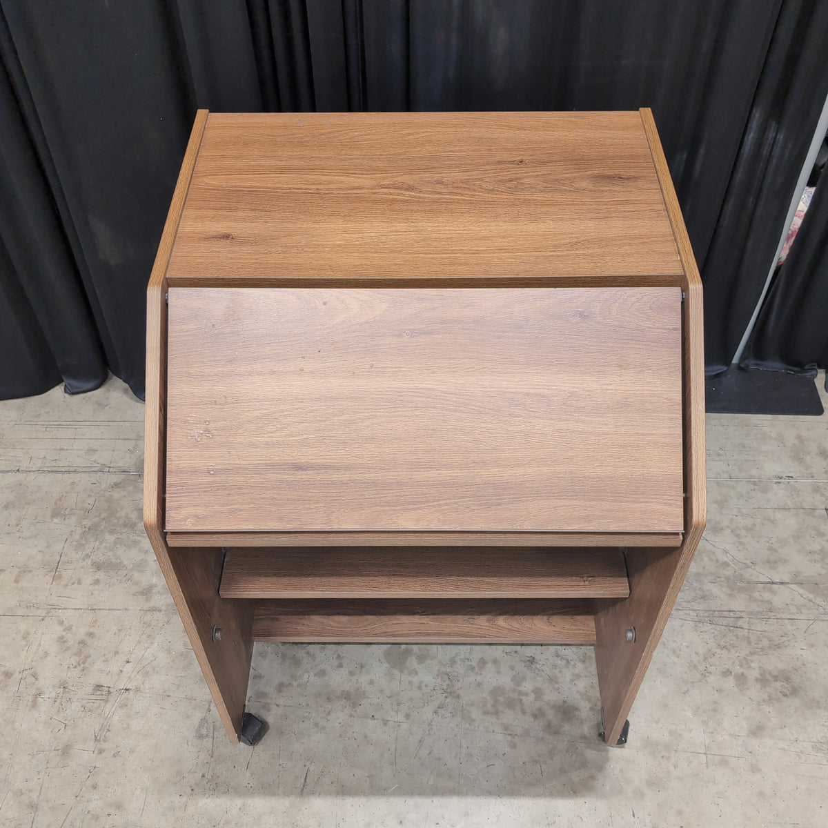 Medium Brown Wood Sloped Top Desk with Casters