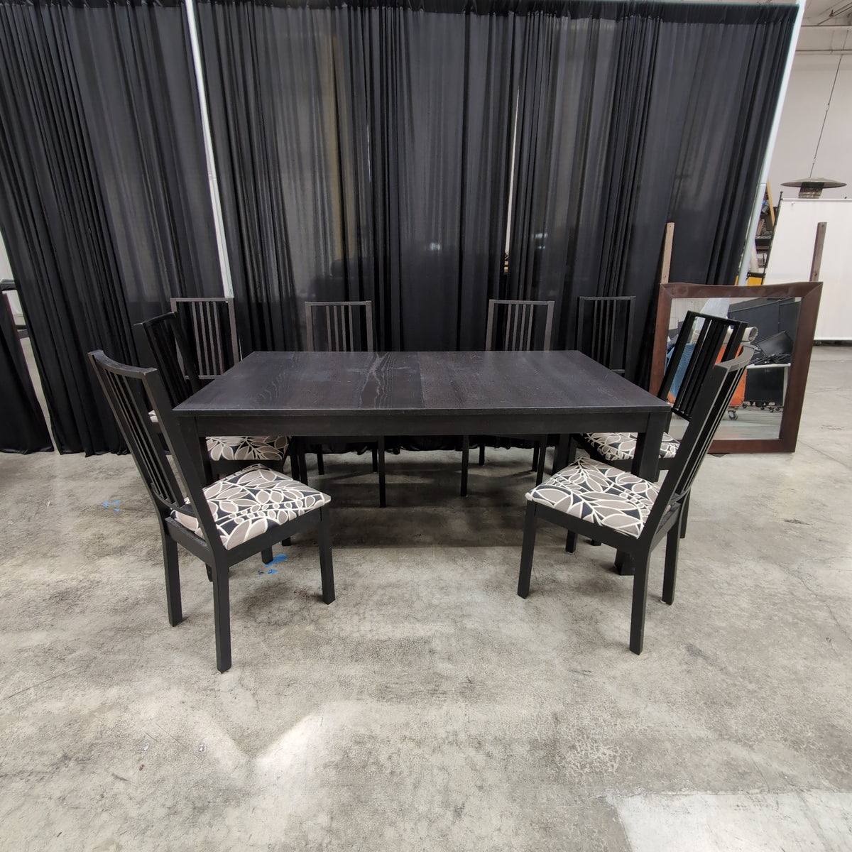 IKEA-Modern Black Wood Dining Table with Slatted Chairs