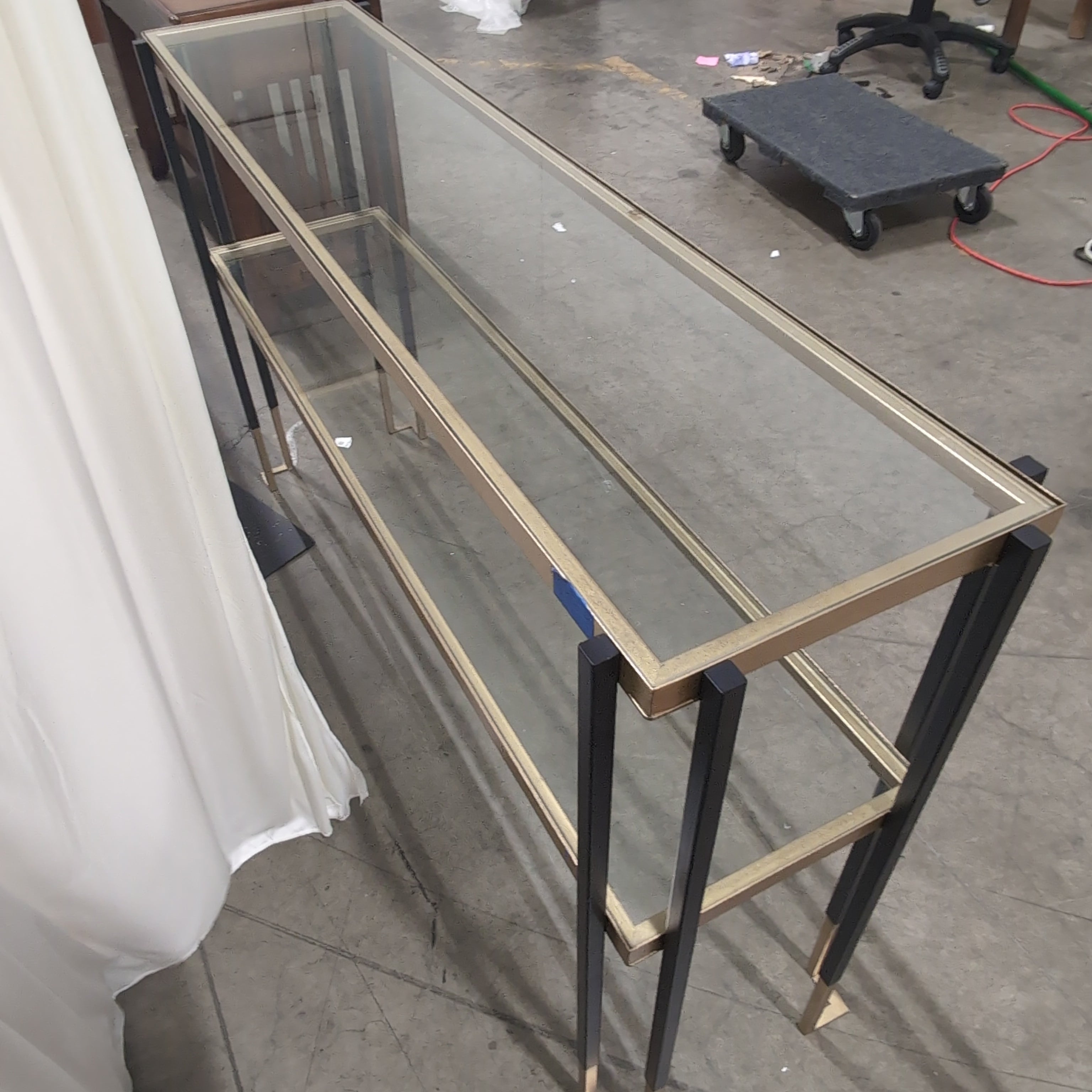 Modern Two-Tier Console Table in Black Metal