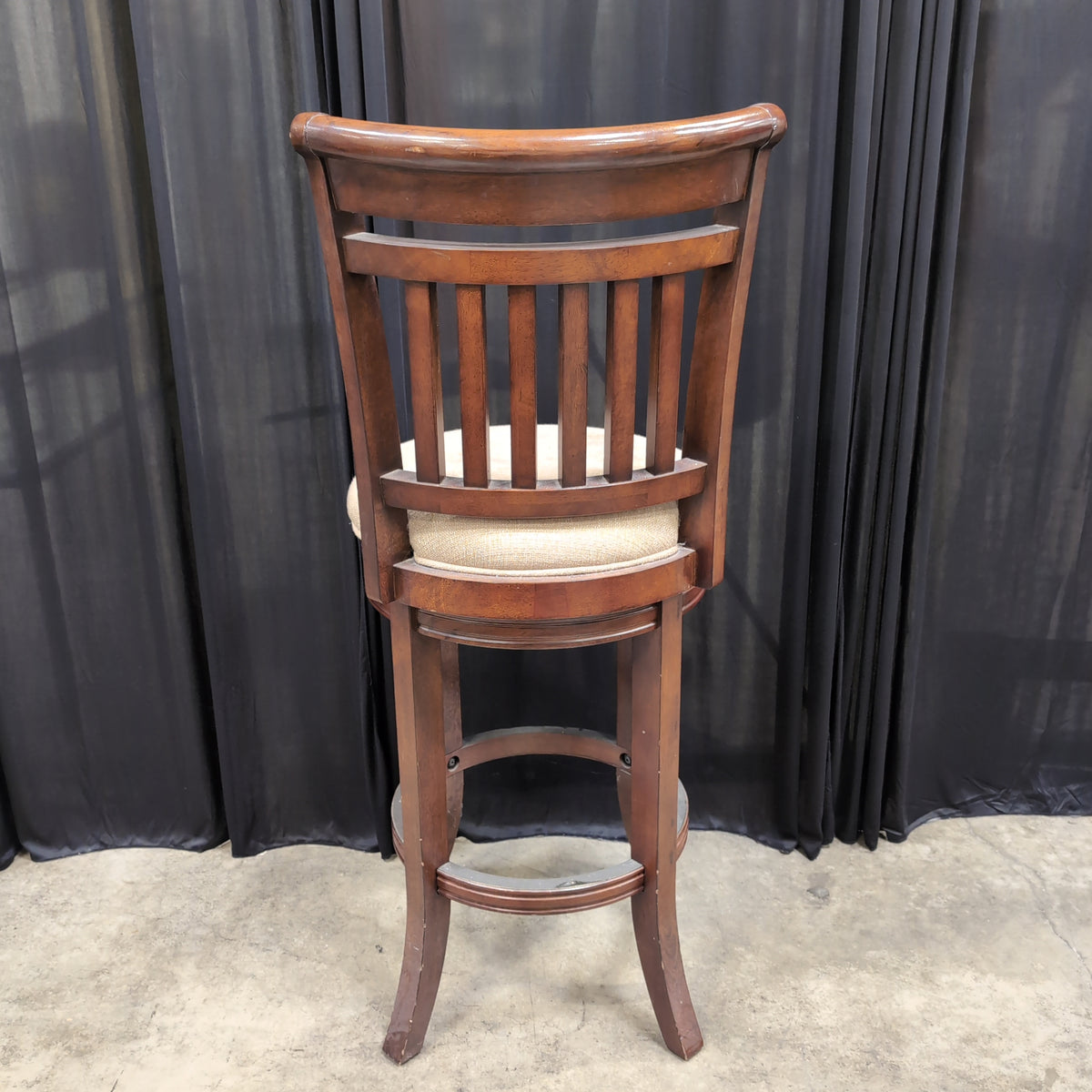 Dark Wood Slatted Back Swivel Bar Stool