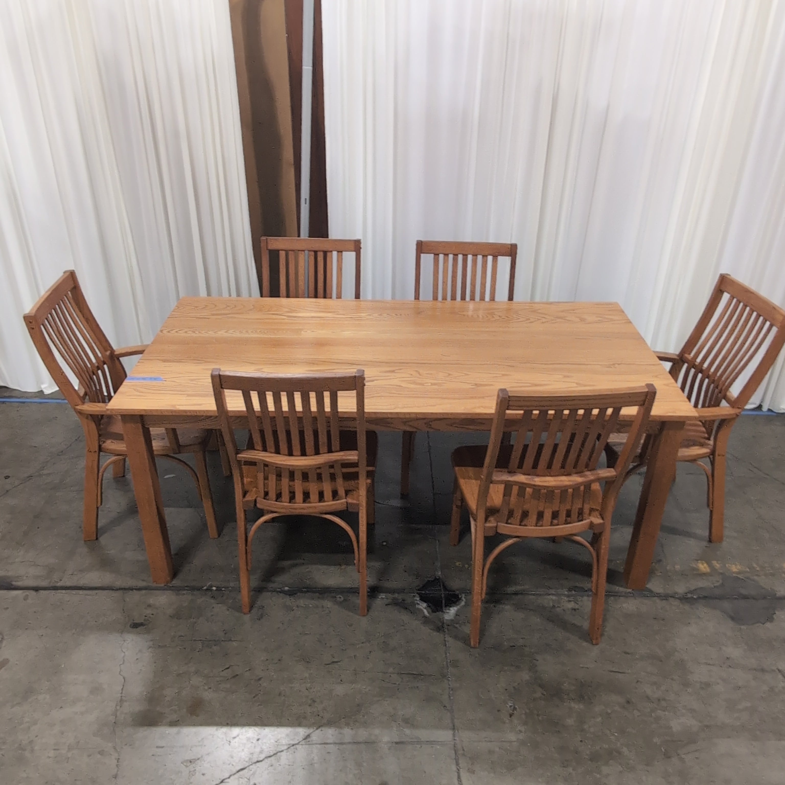 Light Wood Rectangular Dining Table with Six Chairs