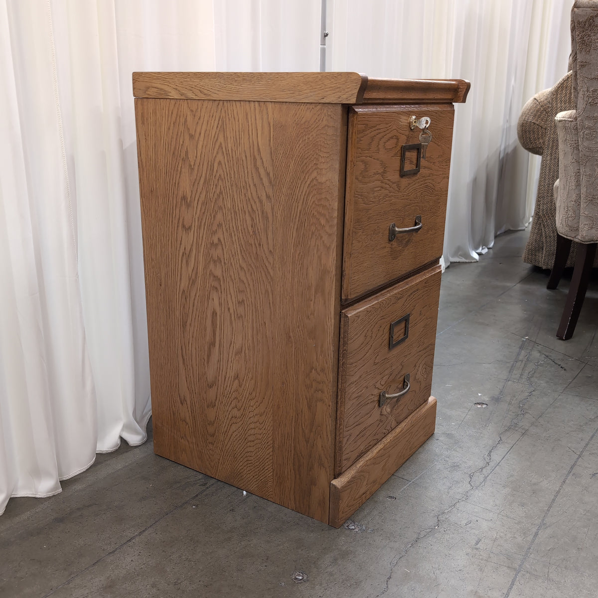 Oak Grain Two-Drawer Filing Cabinet with Label Holders