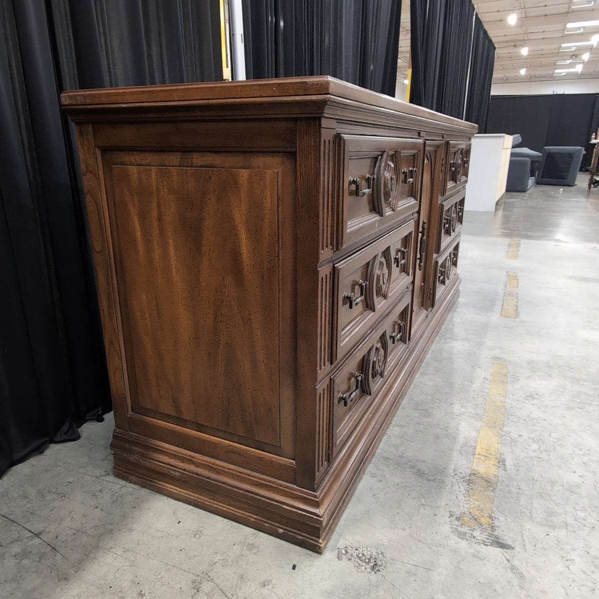 Dark Wood Traditional Dresser with Herringbone Top