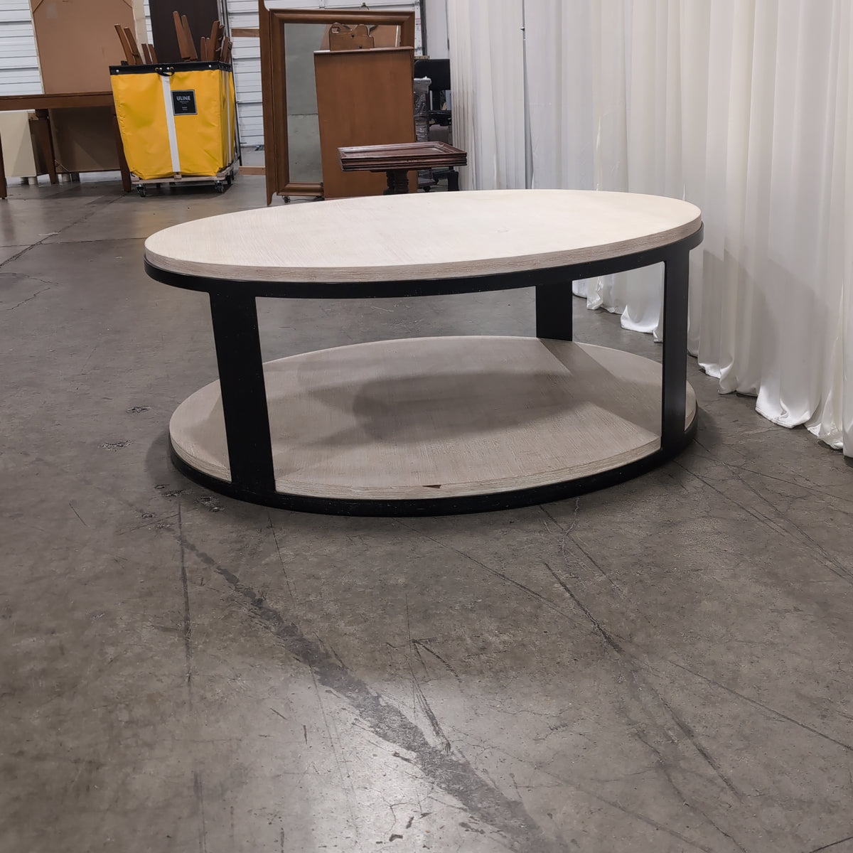 Round Two-Tier Coffee Table with Black Metal Frame