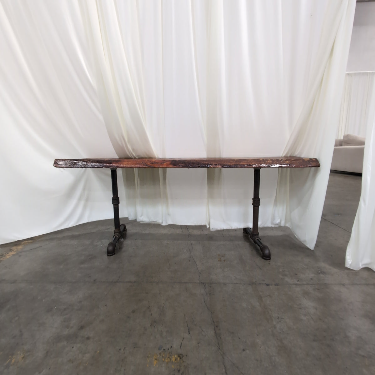 Rustic Live Edge Wood Console Table with Industrial Pipe Base