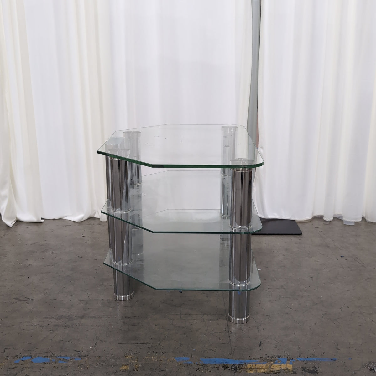 Clear Glass Three-Tier Corner TV Stand