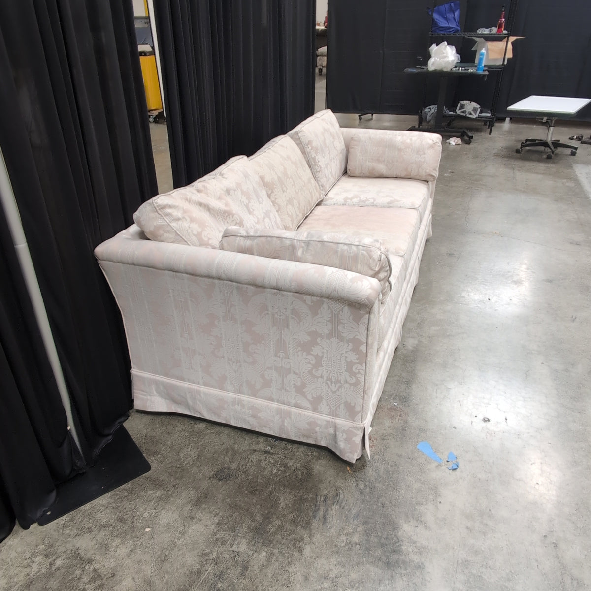 Light Beige Damask Patterned Skirted Couch