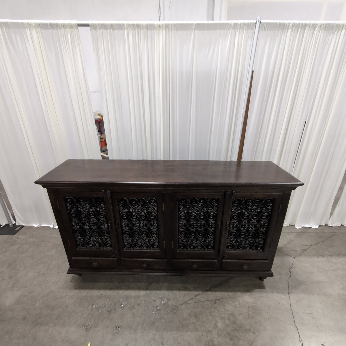 Dark Wood Buffet with Ornate Metal Doors