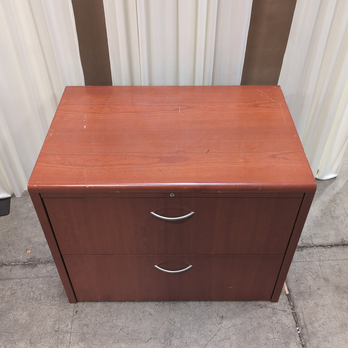 Cherry Finish Two-Drawer Storage Cabinet with Lock