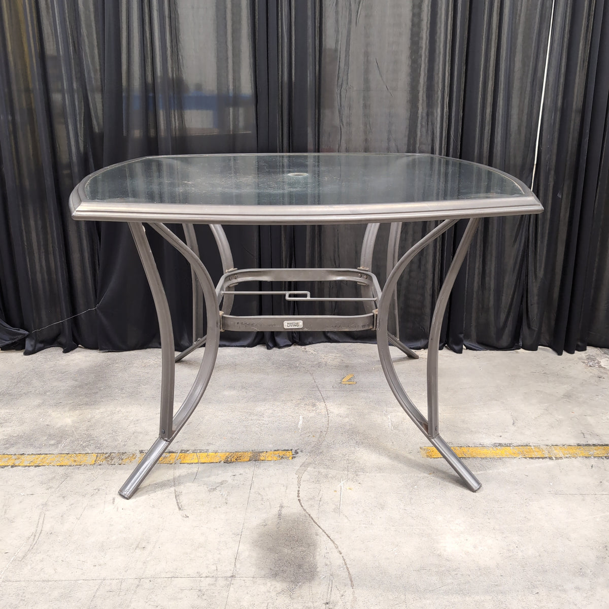 Grey Metal Square Patio Dining Table with Umbrella Hole