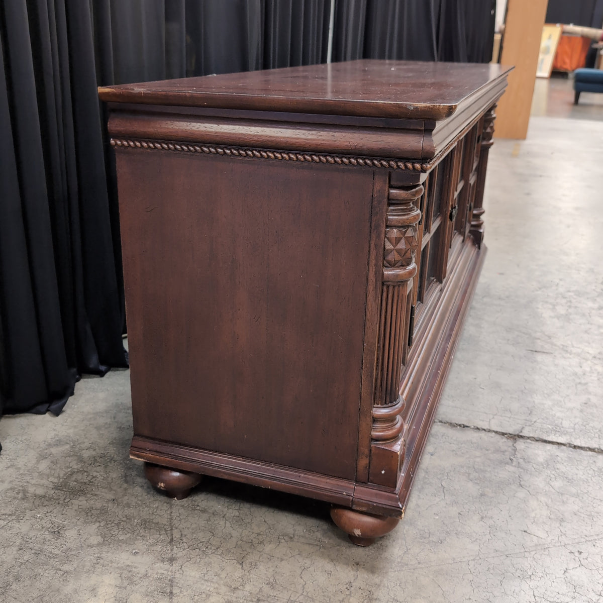 Dark Wood Traditional TV Stand with Glass Doors