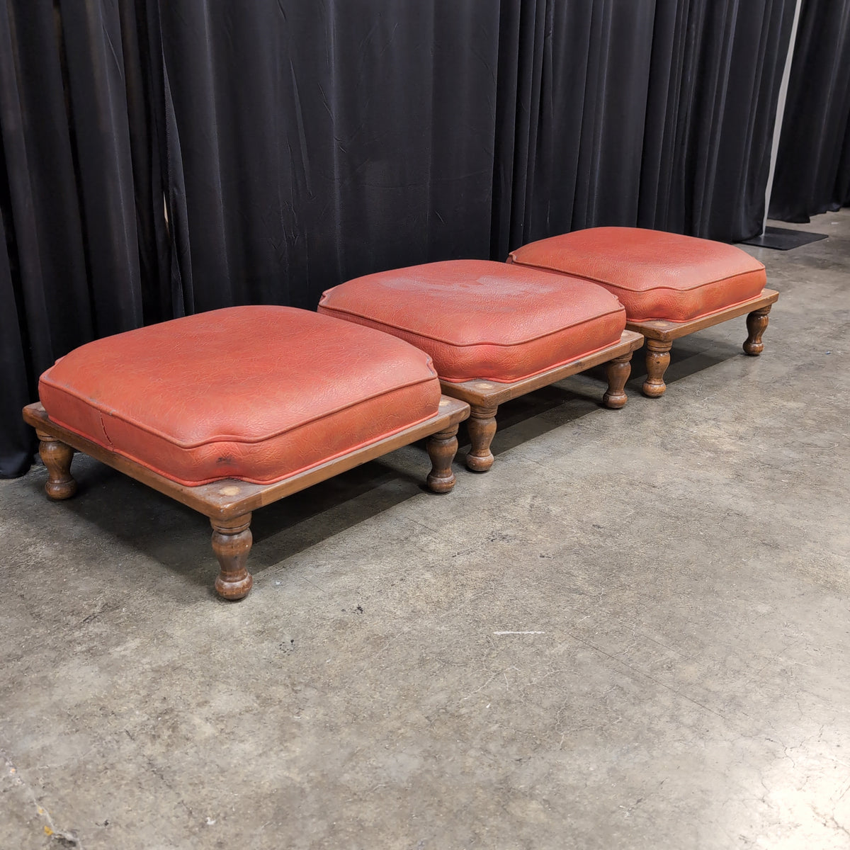 Orange Upholstered Wood Ottoman with Turned Legs