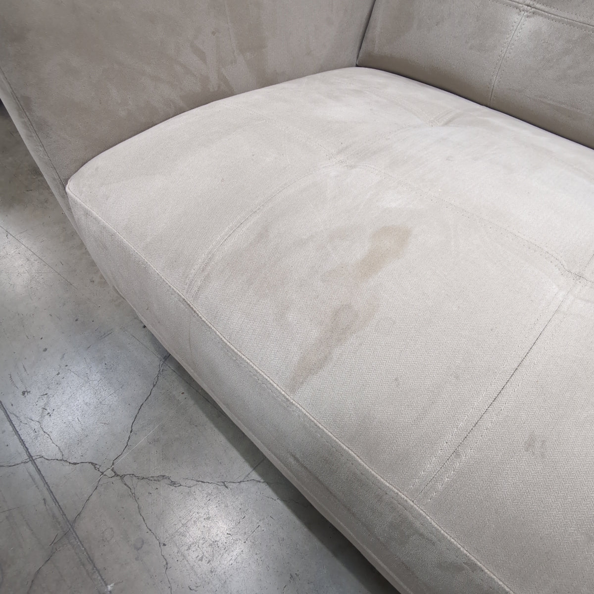 Light Beige Fabric Couch with Tufted Back Cushions