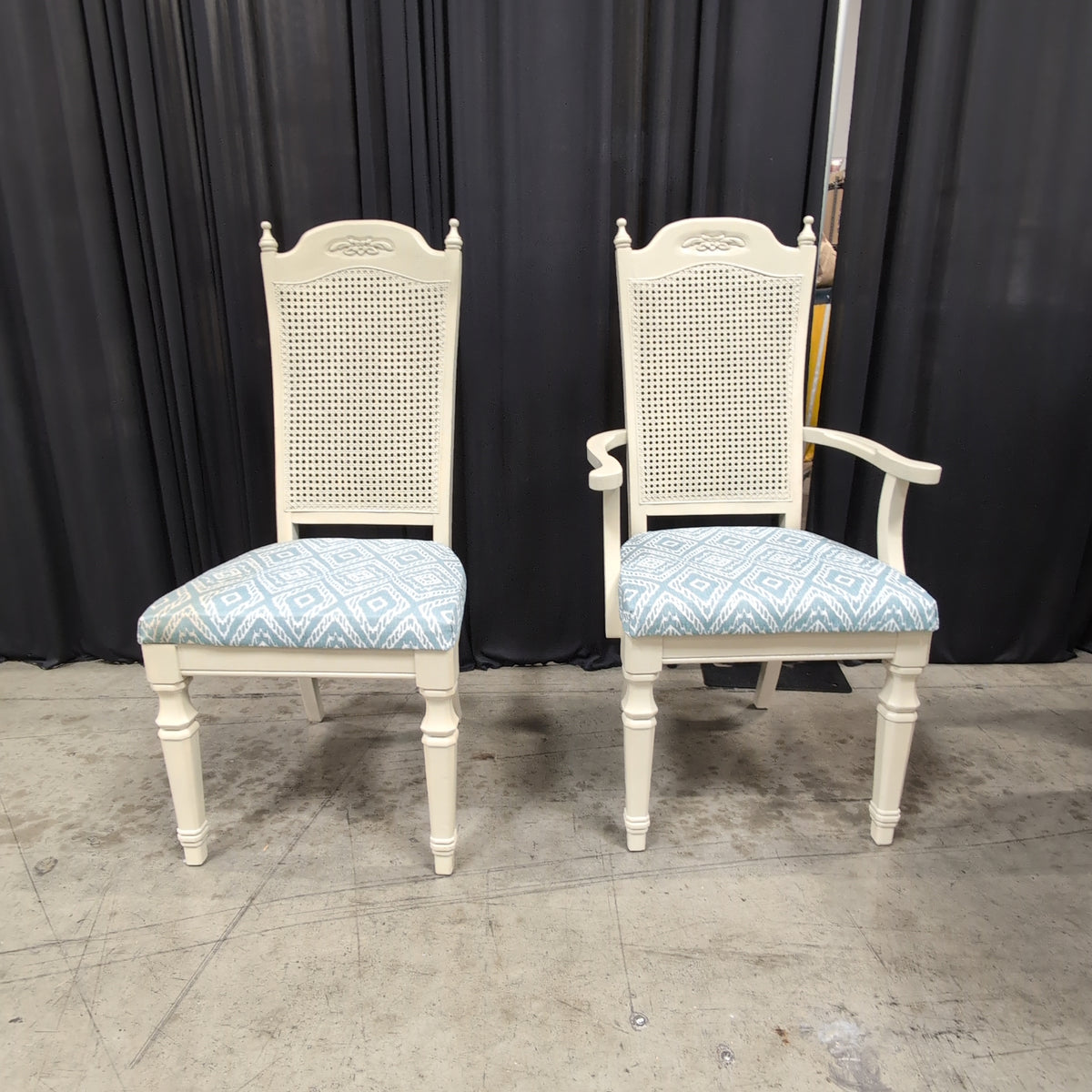Cream Painted Pedestal Dining Table with Cane Back Chairs