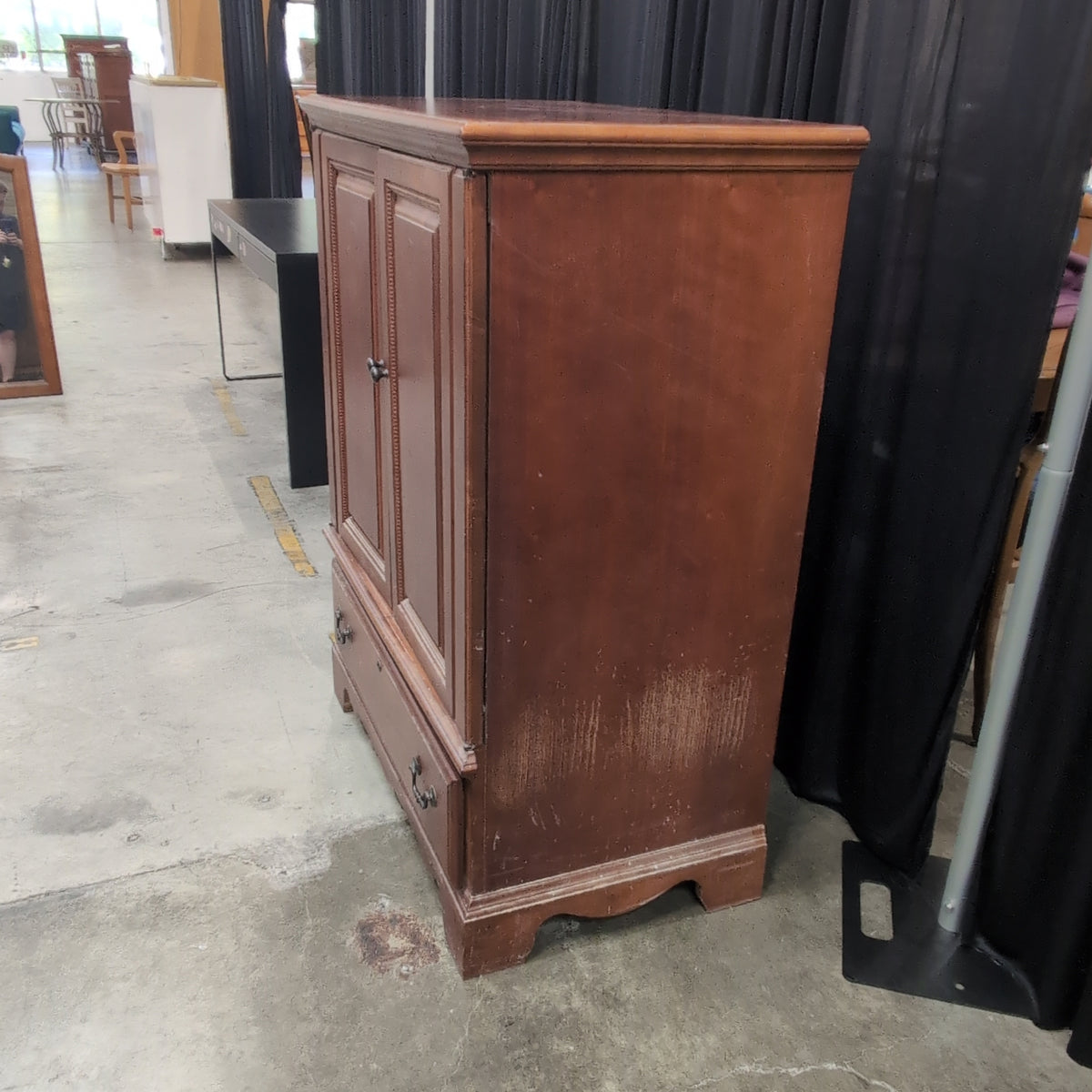 Cherry Finish Wood TV Stand with Cabinet Doors