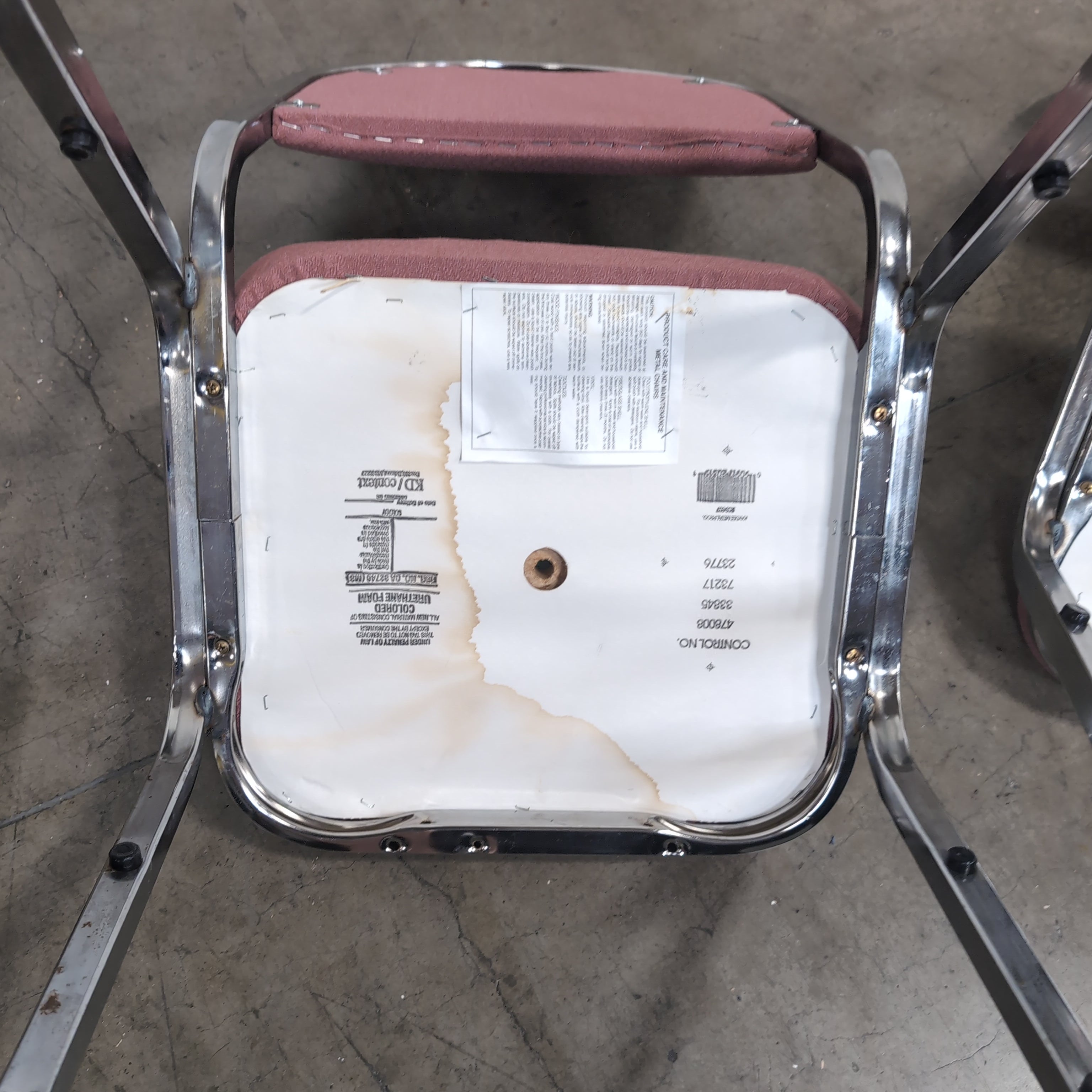 Set of Four Pink Upholstered Stacking Chair with Chrome Frame