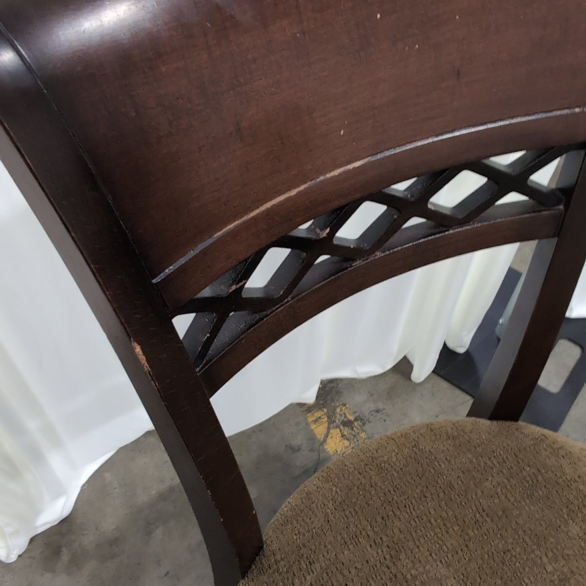 Dark Wood Lattice Back Dining Chair with Upholstered Seat