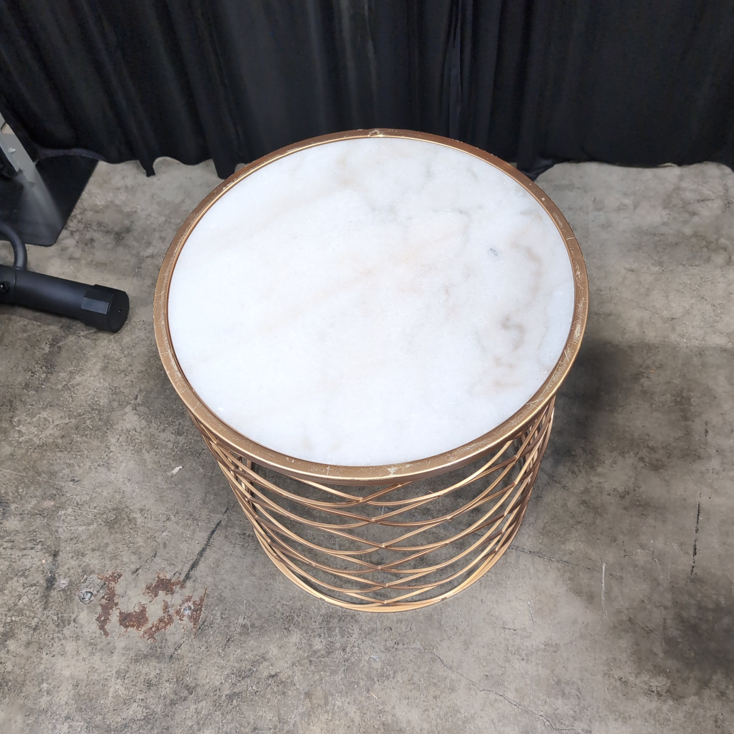 Gold Geometric Round End Table with White Top