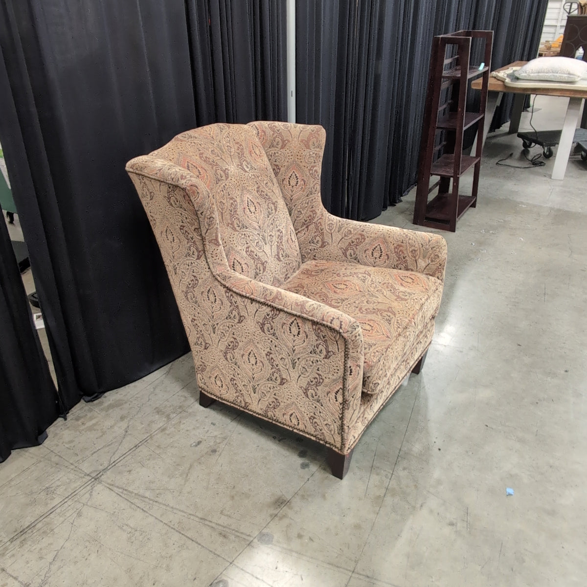 Traditional Paisley Fabric Wingback Chair