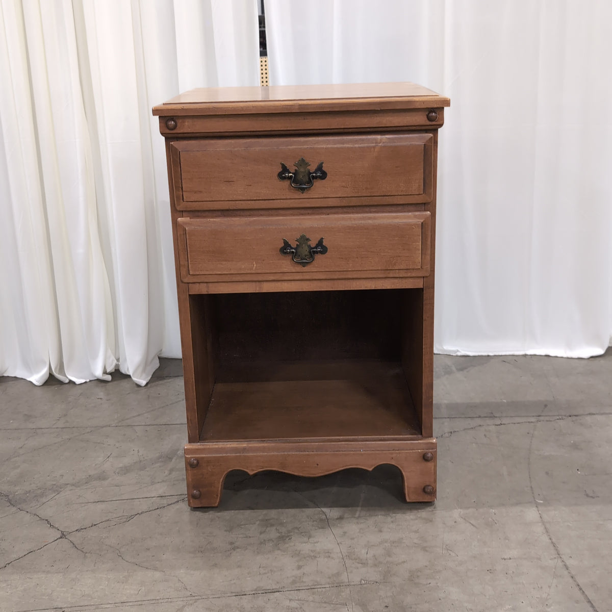 Colonial Style Wood Nightstand with Two Drawers