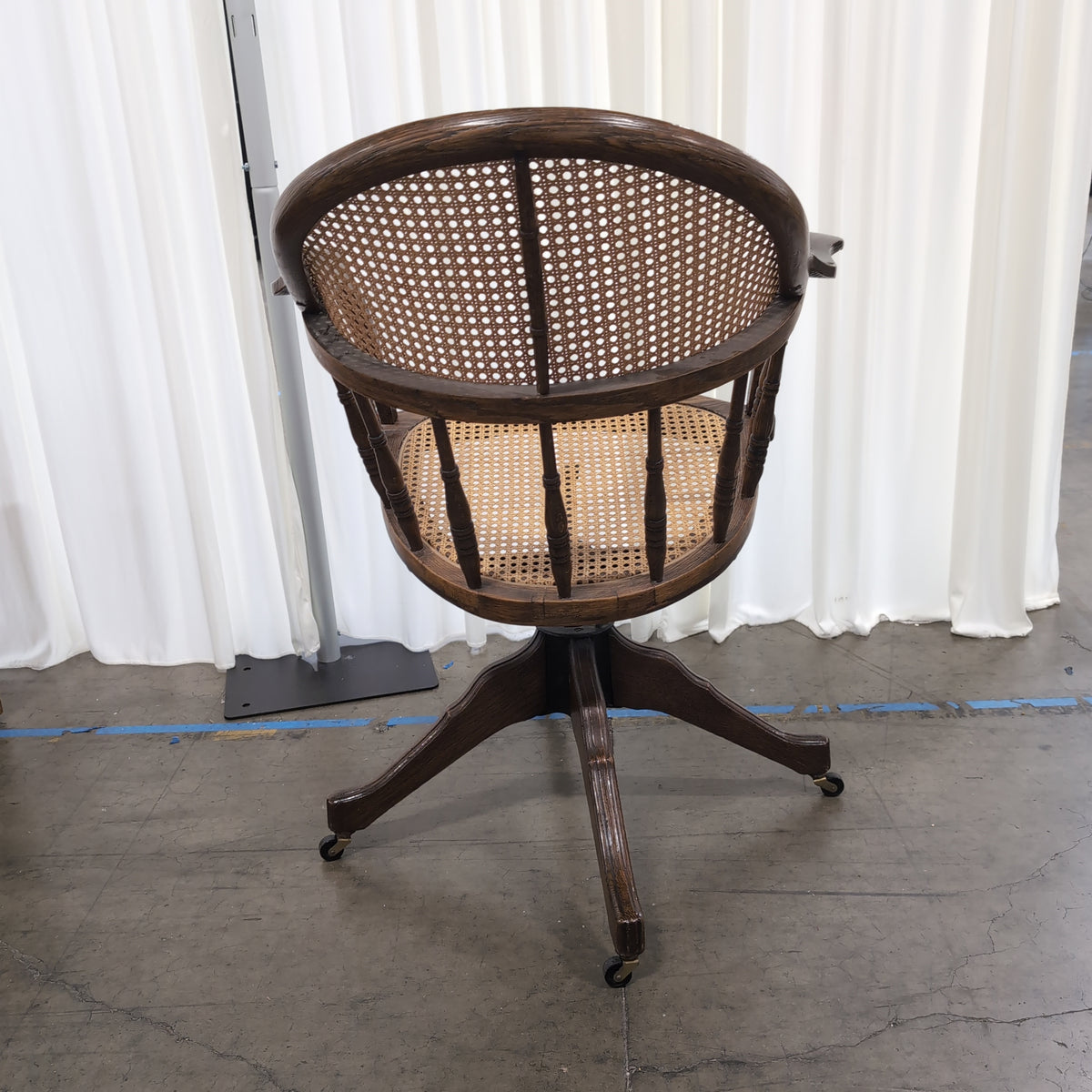 Traditional Dark Wood Cane Desk Chair with Swivel Base