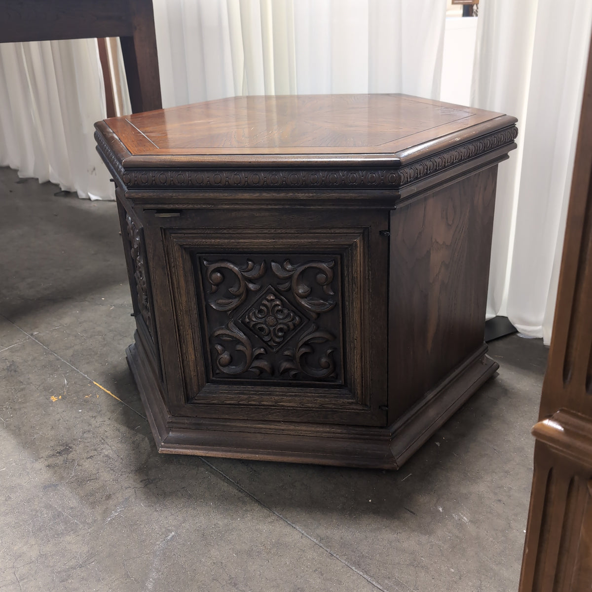 Lane Furniture Dark Brown Octagonal End Table with Carved Details