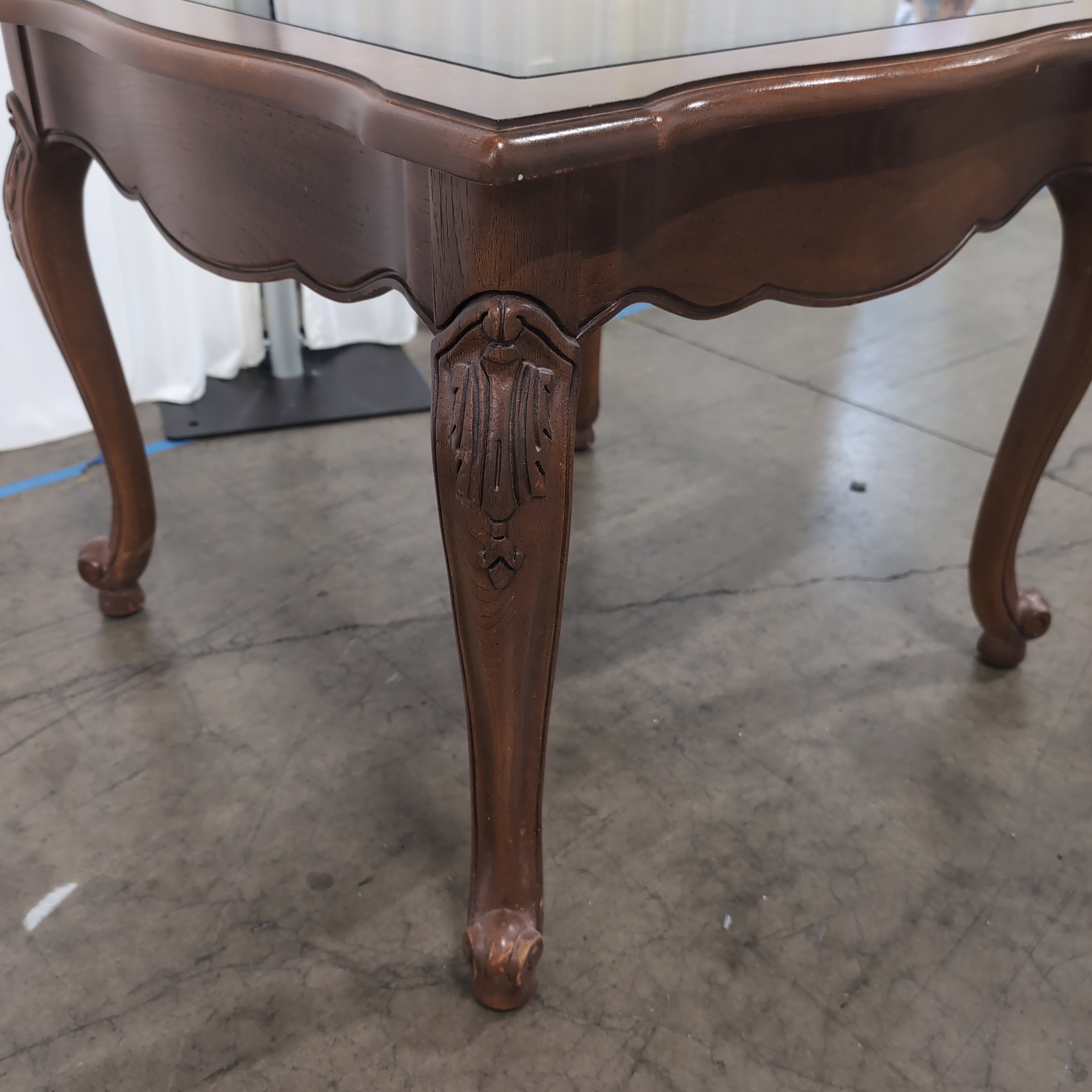 Traditional Dark Wood Coffee Table with Glass Top
